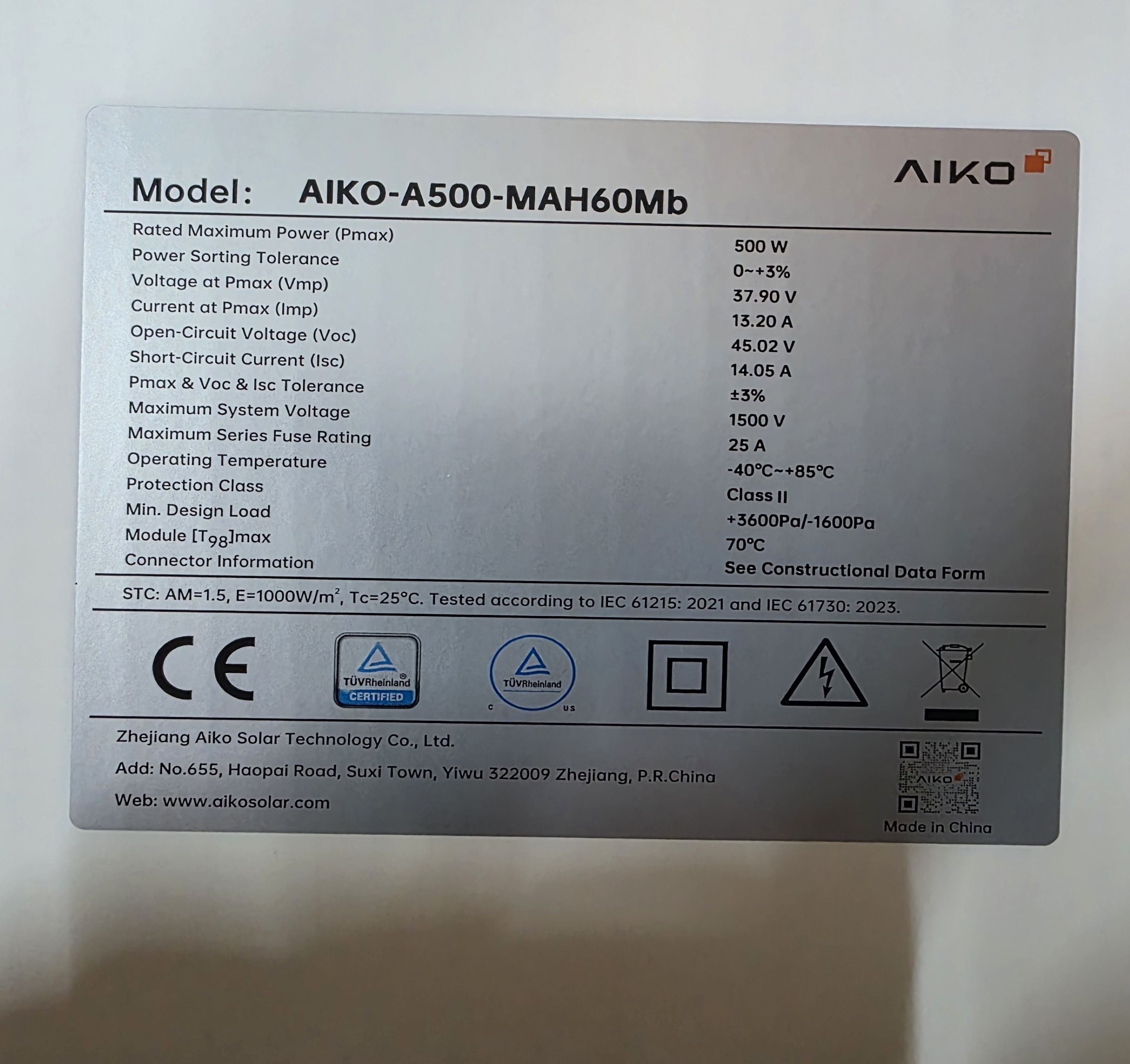 500W AIKO Neostar 2S A-MAH60Mb · ABC Back-Contact · N-Type · 1500V - 1954x1134x30mm Solarpanel Solarmodul Photovoltaik