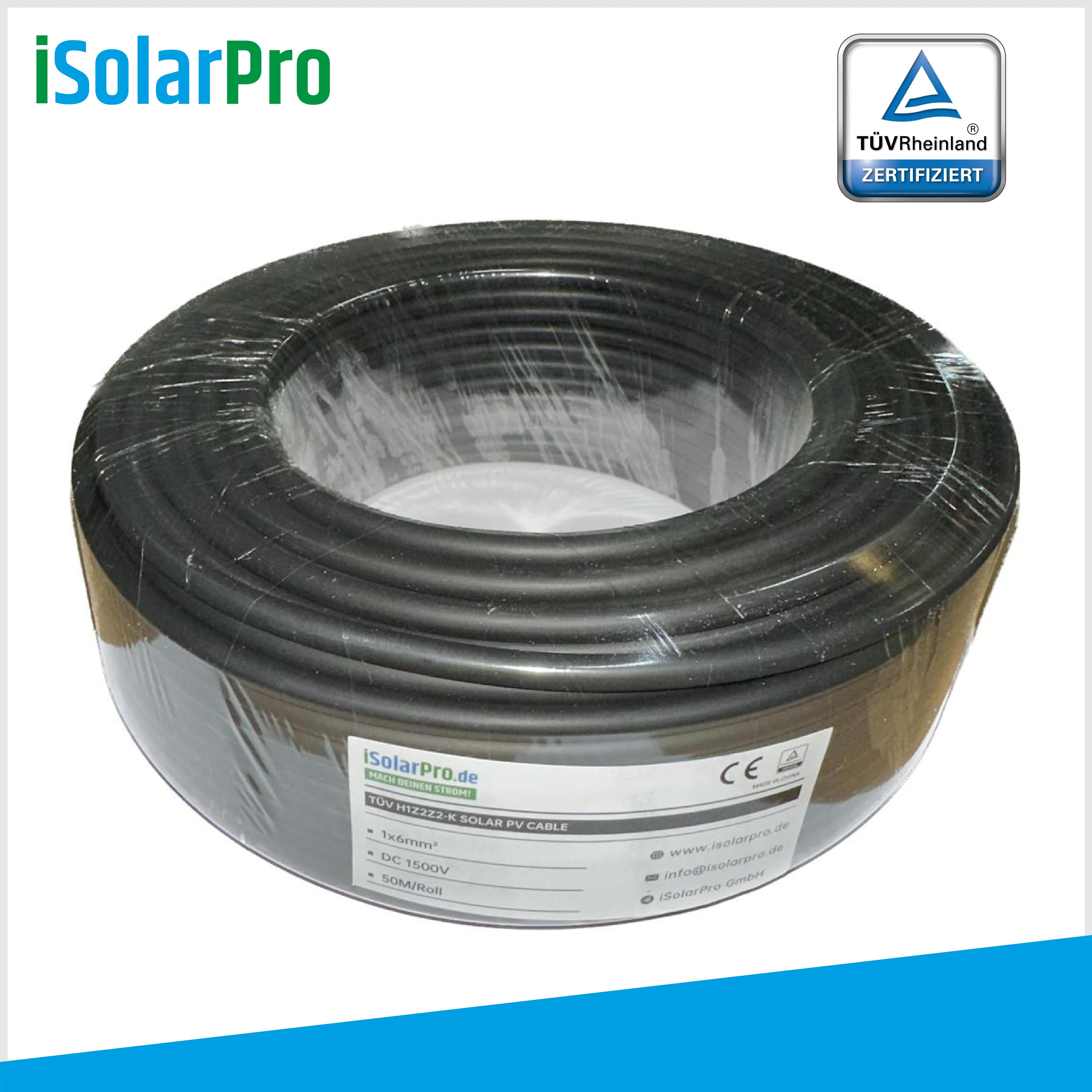 50m solar cable 6 mm² photovoltaic cable for PV systems black 
