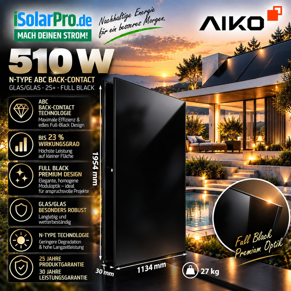 510W AIKO Neostar 2S+ A-MAH60Db · ABC Back-Contact · N-Type · Glas/Glas · 1500 V - 1954x1134x30 mm Solarpanel Solarmodul Photovoltaik