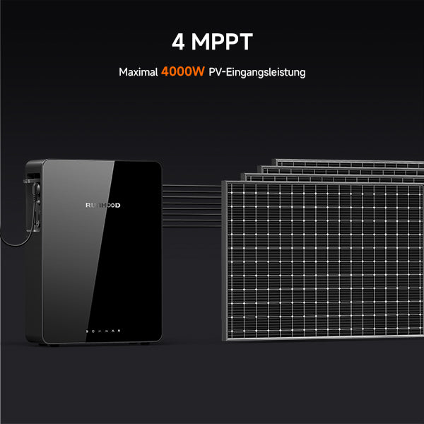 800W (2500W) | 1000Wp | 5,12kWh RUNHOOD SOMMAR R5200 Balkonkraftwerk-Set: 2× 500W HUXPOWER® HPTB500 + Solar-Speicher + Shelly Pro 3EM