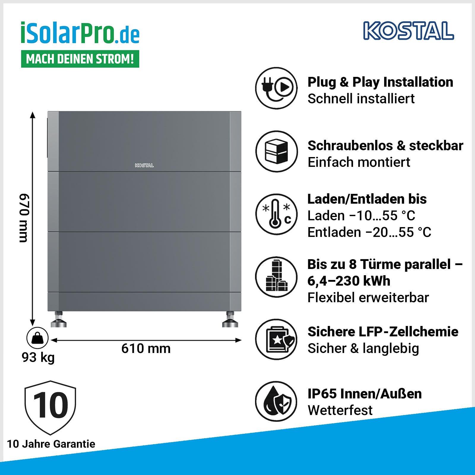6,4 kWh KOSTAL HELIVOR (LFP) Hochvolt-Batterie / Energiespeicher für Kostal Plenticore Wechselrichter