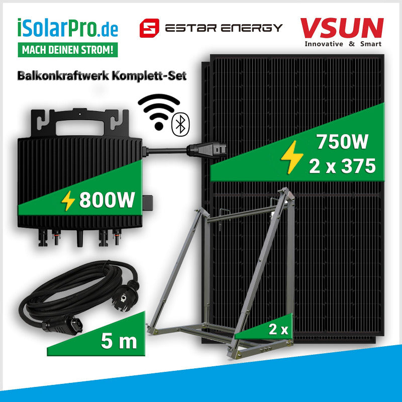 750W_Balkonkraftwerk_Set_2_x_VSUN_375W_Solarmodul_ES-800W_Mikroinverter_2_x_HUX-POWER_universal_Solarmodul-Halterung_f_r_Balkon-Wand-Flachdach