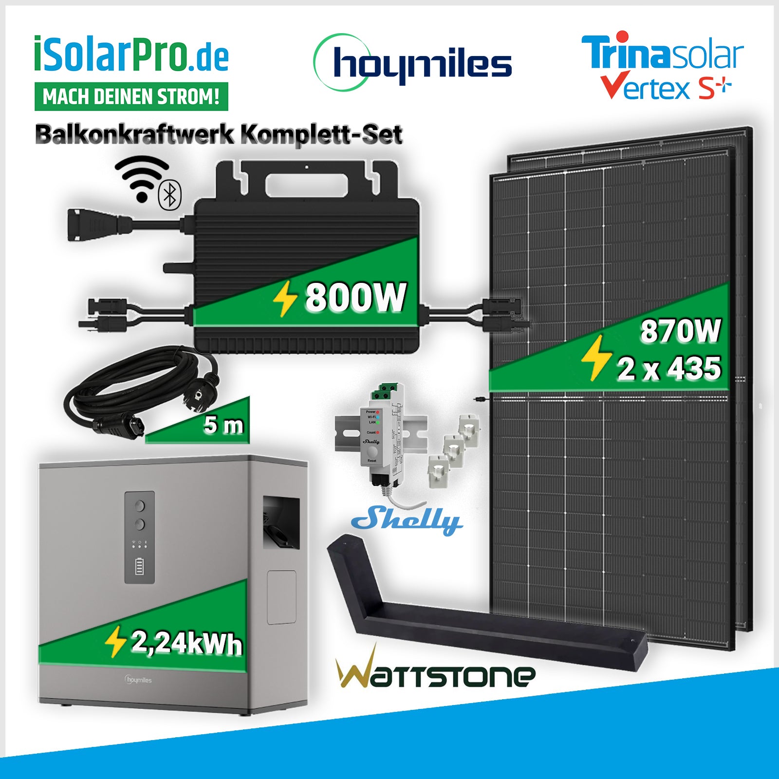 800W_2240kWh_Balkonkraftwerk_mit_Hoymiles_Batterie_2x_435W_Trina_VertexS_Solarmodule_Wechselrichter_Smartmeter_mit_Wattstone_Flachdachaufst_nderung