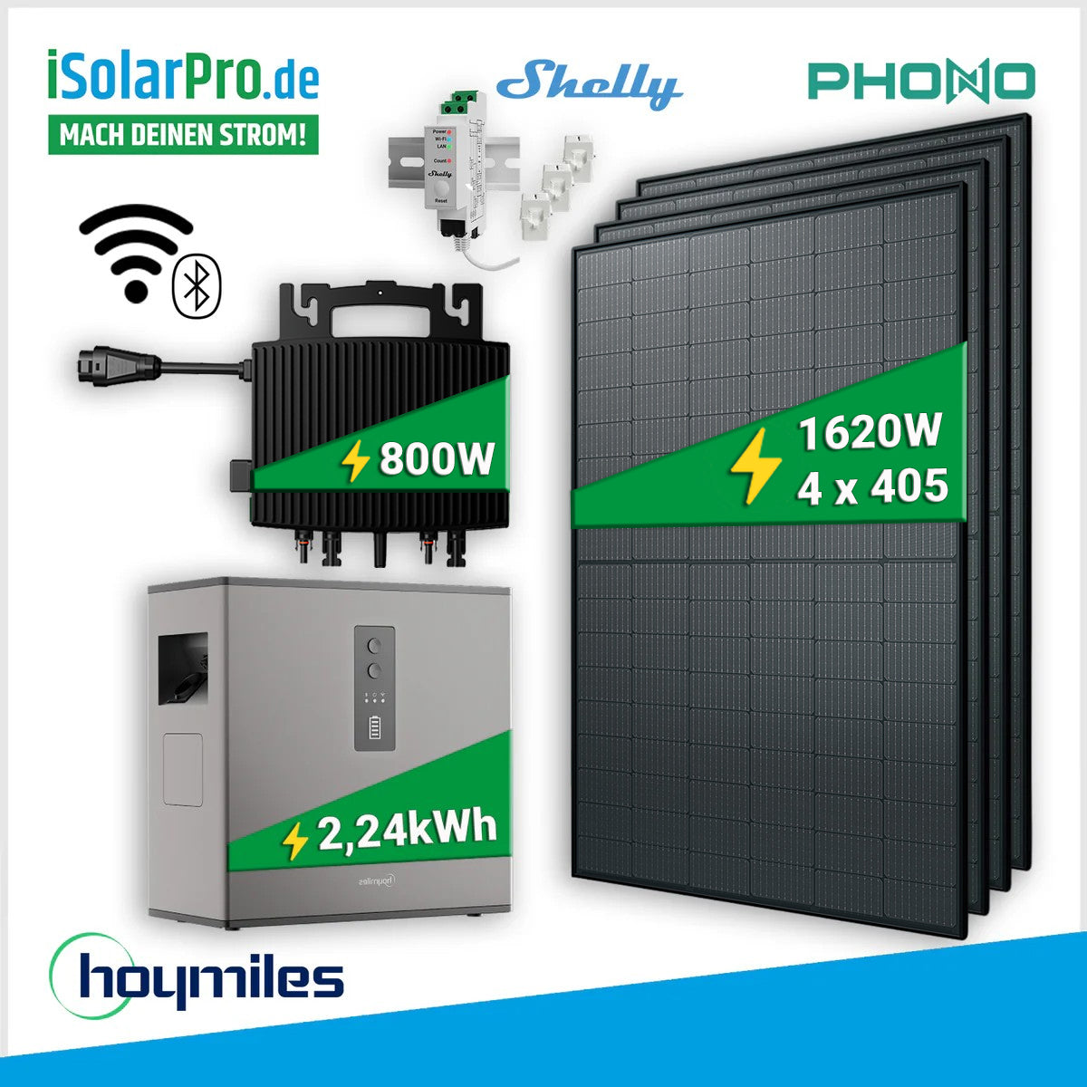 800W_2240kWh_Balkonkraftwerk_mit_Hoymiles_Batterie_4x_405W_PHONO_Solarmodule_Wechselrichter_Smartmeter