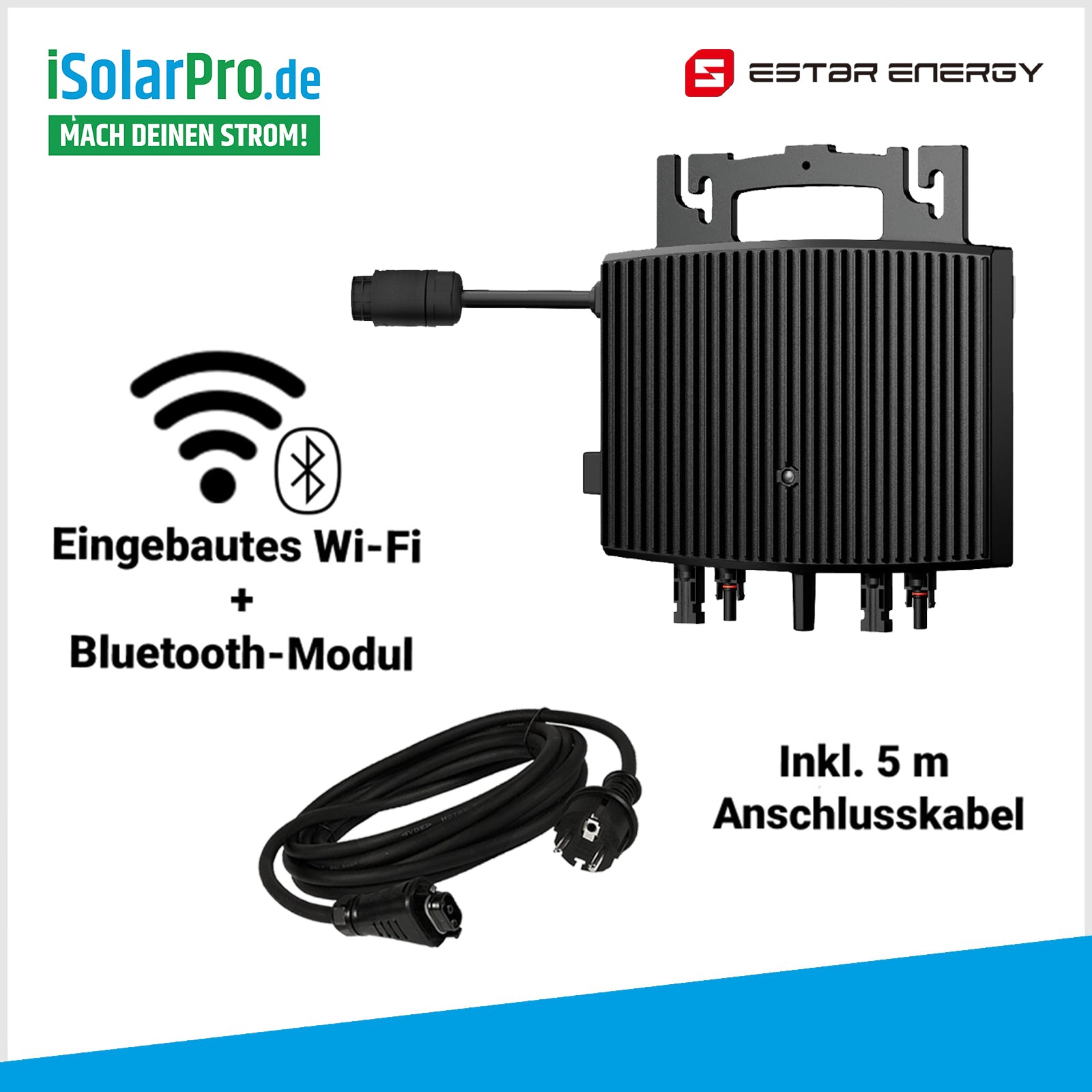 2625W/2.400Wh Balkonkraftwerk mit Speicher: 7 x VSUN 375W Solarmodul + ESTAR ENERGY ES-800W Mikroinverter + RUNHOOD F2400 Speicher + Cover + Shelly Pro 3EM