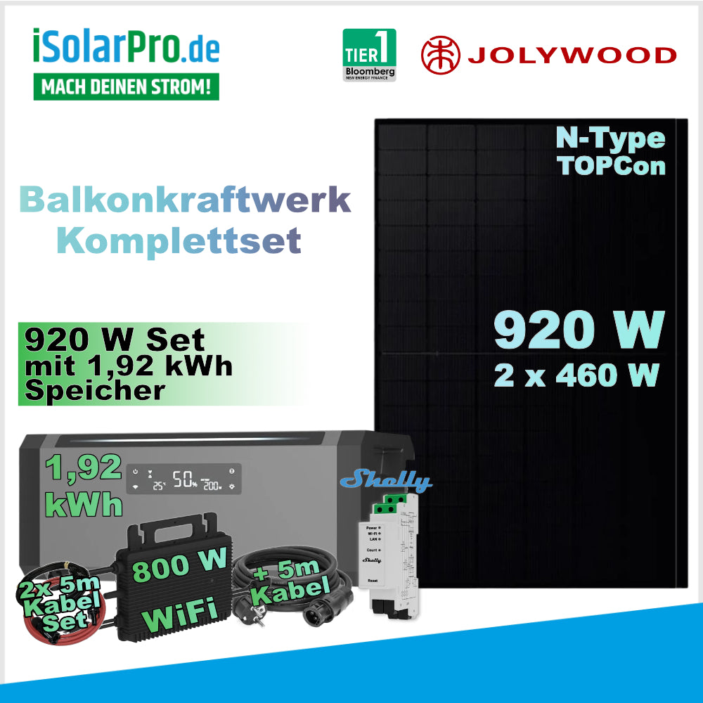 920/ 800W Balkonkraftwerk Komplettset mit 1.92 kWh Hoymiles HiBattery AC – Balkonbatterie