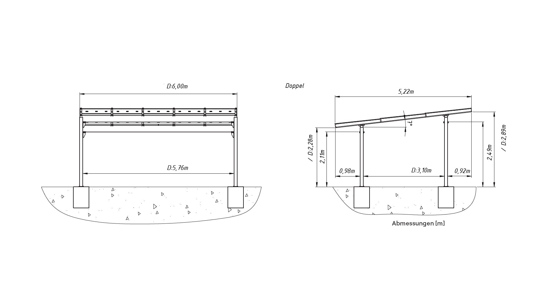 GREENPORT HOME Glas/Glas Solarcarport – Doppel-Stellplatz ca. 6,3 kWp (15×420W) bifazial Schneelast bis 2 kN/m²