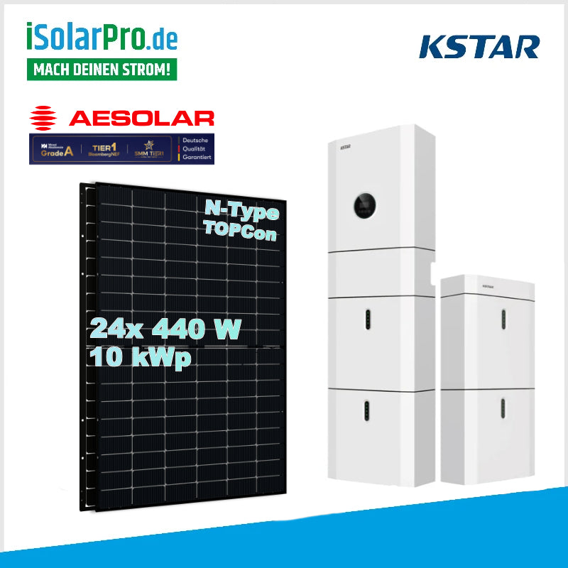 10kW Solaranlage All-in-One-Energiespeichersystem BluE + 24x 440W AESOLAR Horizon Solarmodule