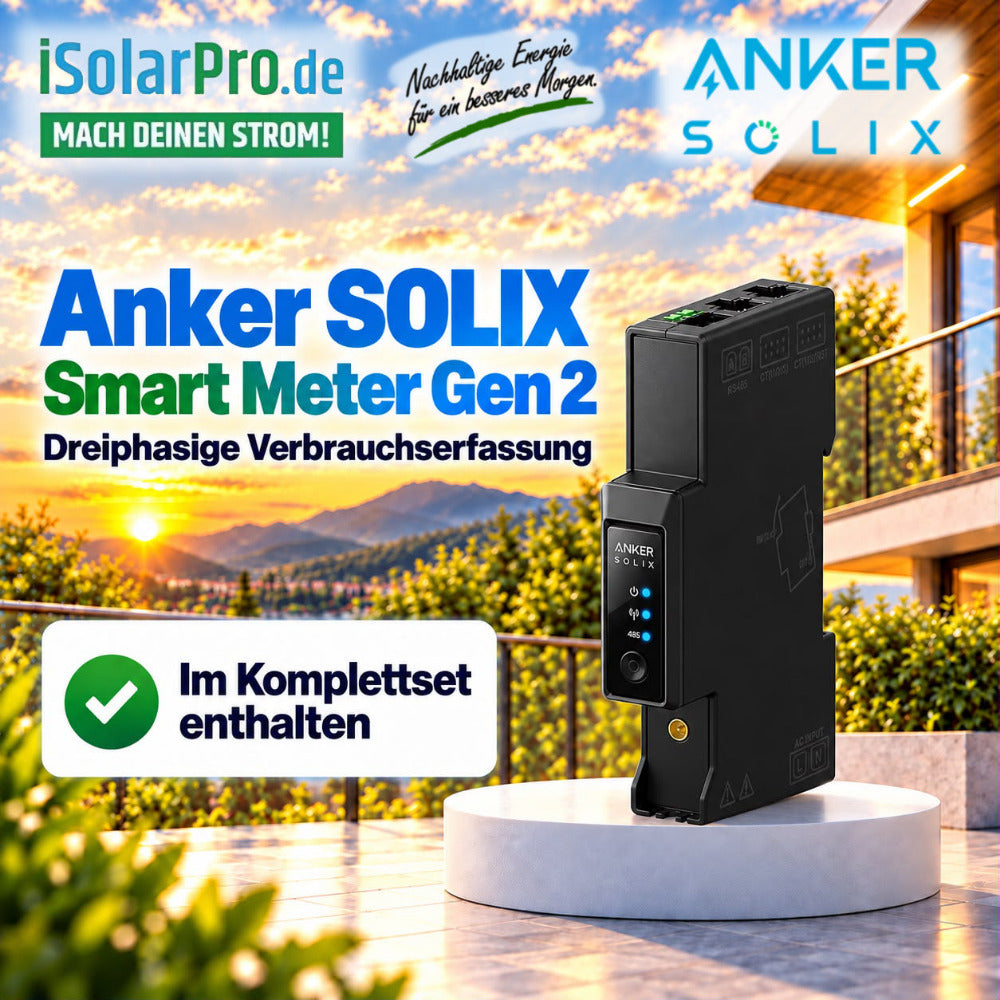 800W | 2000Wp | 5kWh ANKER SOLIX 4 Erweiterbares Balkonkraftwerk-Set: 4x 500W HUXPOWER® HPTB500 Solarmodul + Solarbank 4 E5000 Pro + Smart Meter Gen 2