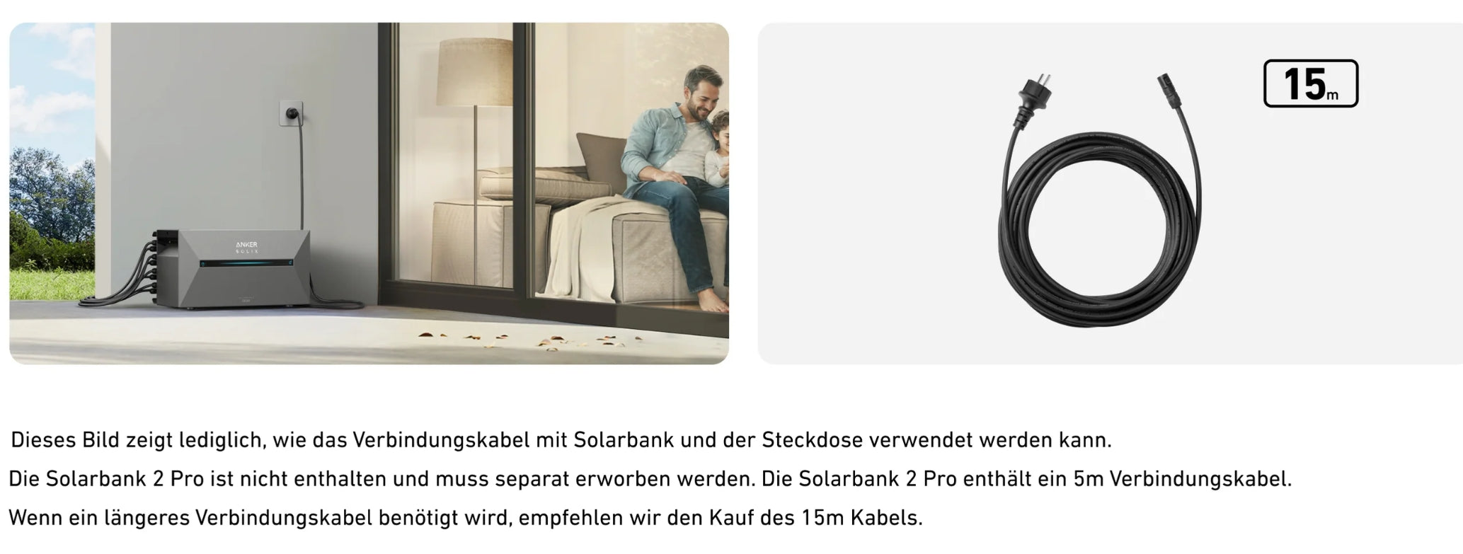 15 Meter Anker SOLIX Solarbank Schuko Anschlusskabel (15m)