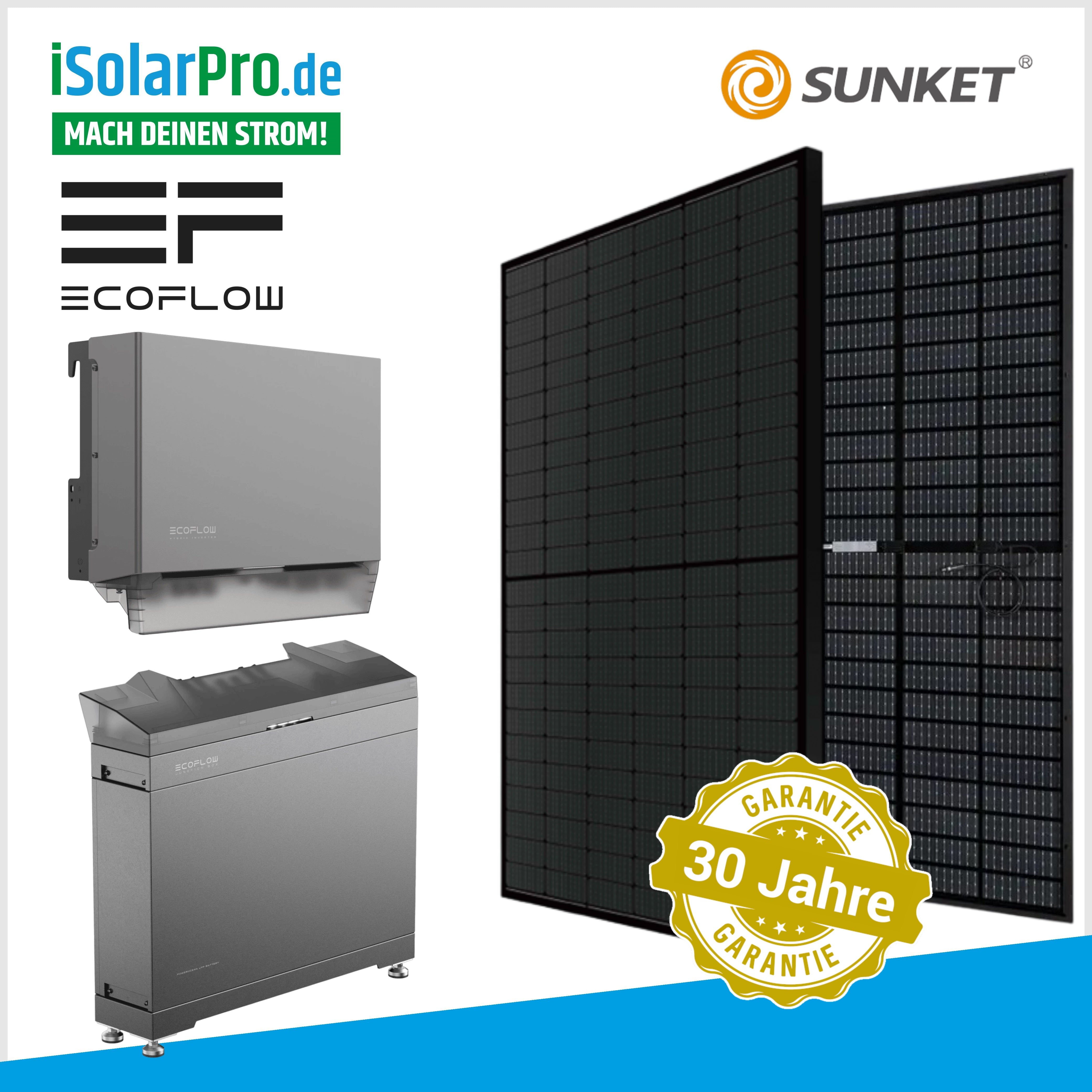 10 kW Solaranlage Set / 24x Sunket 430Wp Solarmodule + 10 kW EcoFlow Wechselrichter + 5 kW Batterie