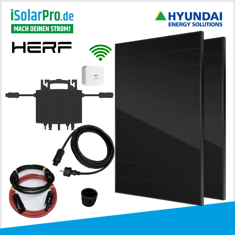 830/800W Balkonkraftwerk-Set 2x415W HYUNDAI SHINGLED FULL BLACK Solarmodule + 800W HERF Wechselrichter