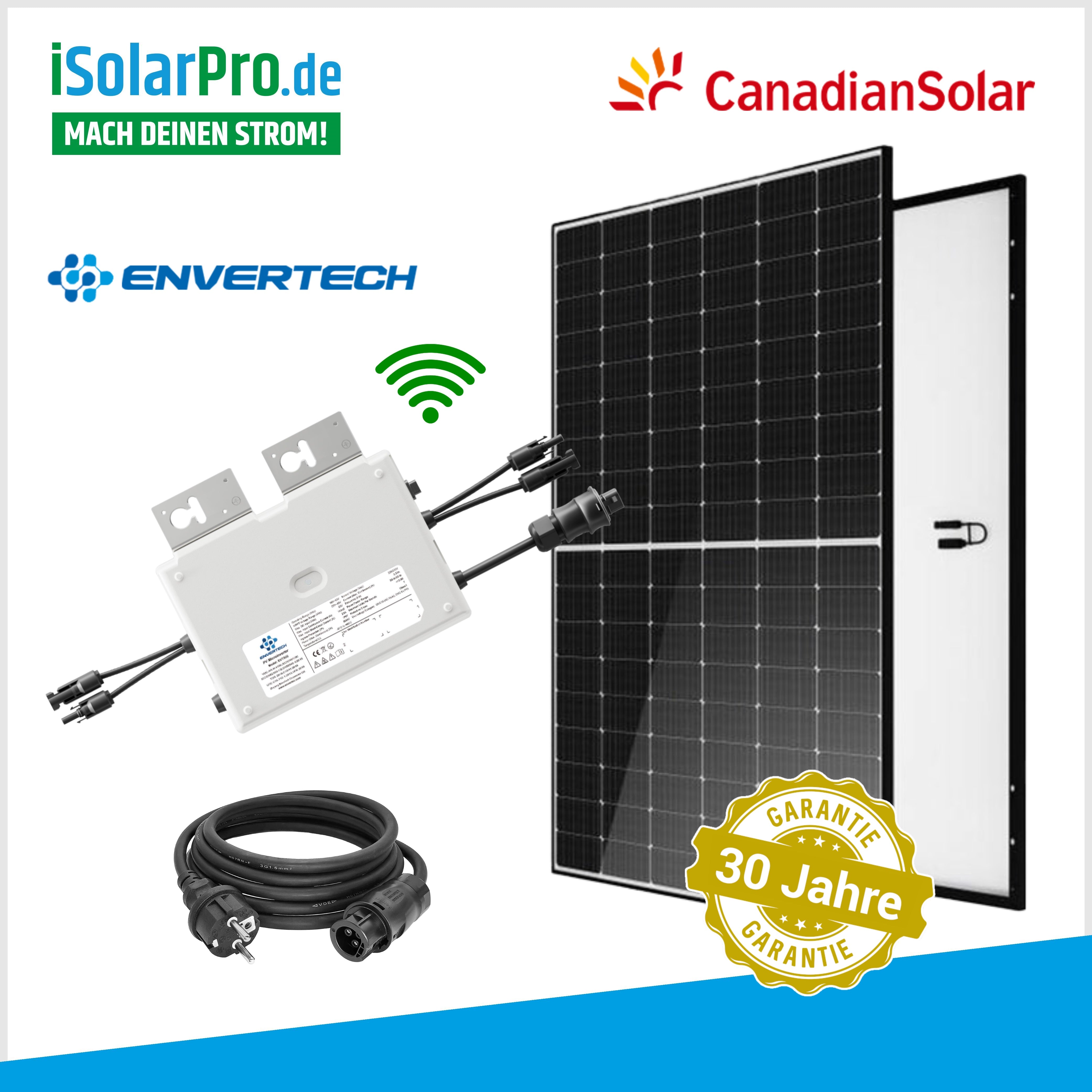 880/800W Balkonkraftwerk Komplettset / 2x 440W Canadian Solarmodule + 800W ENVERTECH Wechselrichter