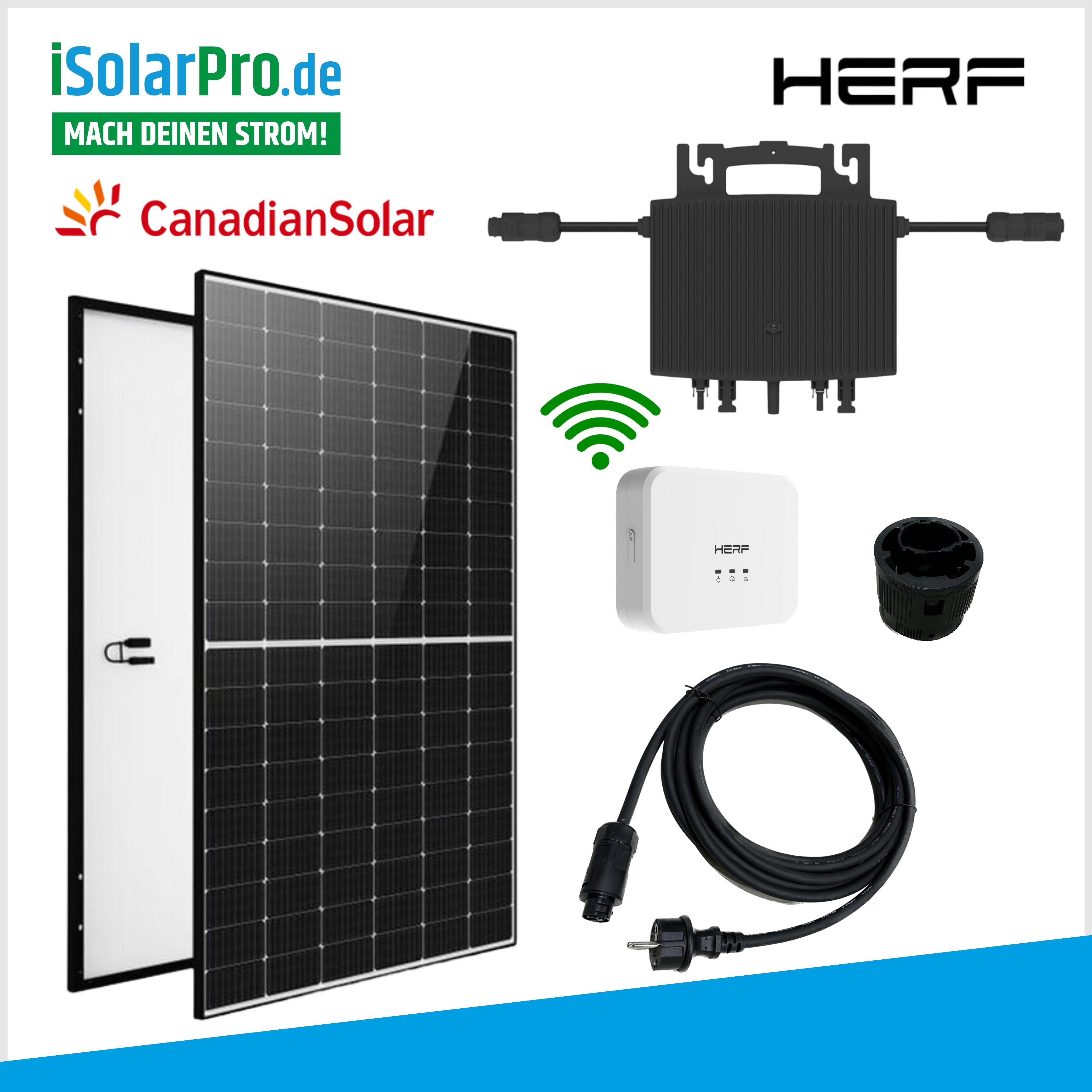 880/800W Balkonkraftwerk Komplettset / 2x 440W Canadian Solarmodule + 800W HERF Wechselrichter