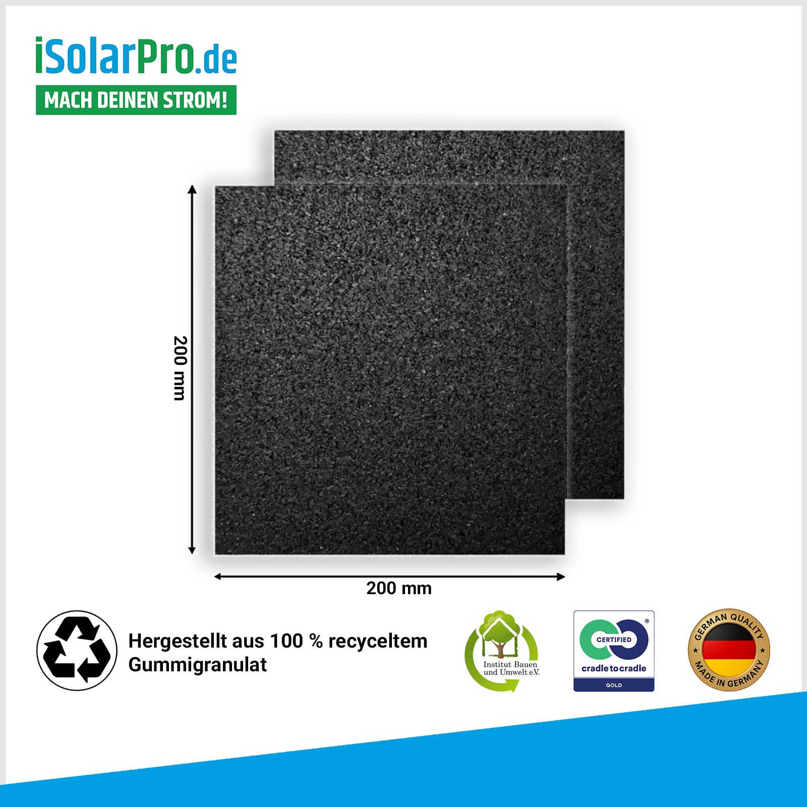 Bautenschutzmatten 200 x 200 x 12 mm für Aufständerung aus Feinbeton für PV Solarmodule