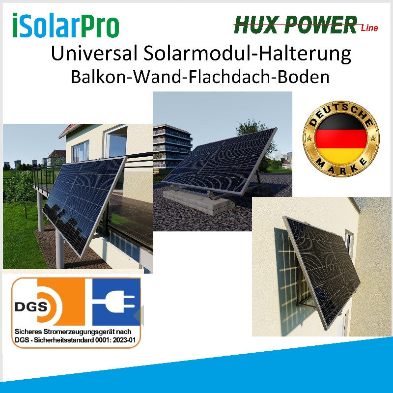 HUX-POWER 2.0 Balkonkraftwerk universal Solarmodul-Halterung für Balkon-Wand-Flachdach