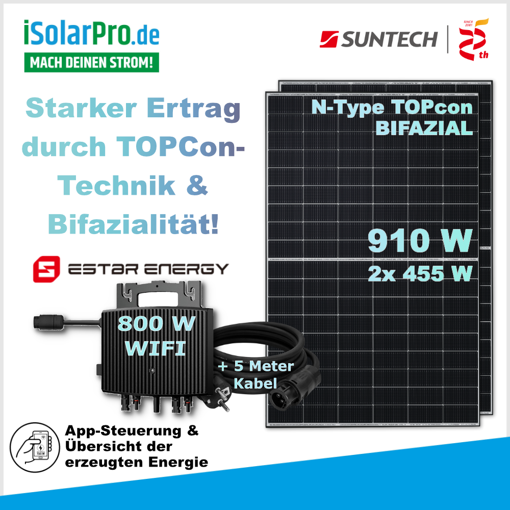 910w Balkonkraftwerk Set 455W Suntech Ultra V Pro N-Type