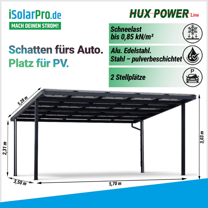 HUX-POWER® Solar-Carport Double · 2 Stellplätze 