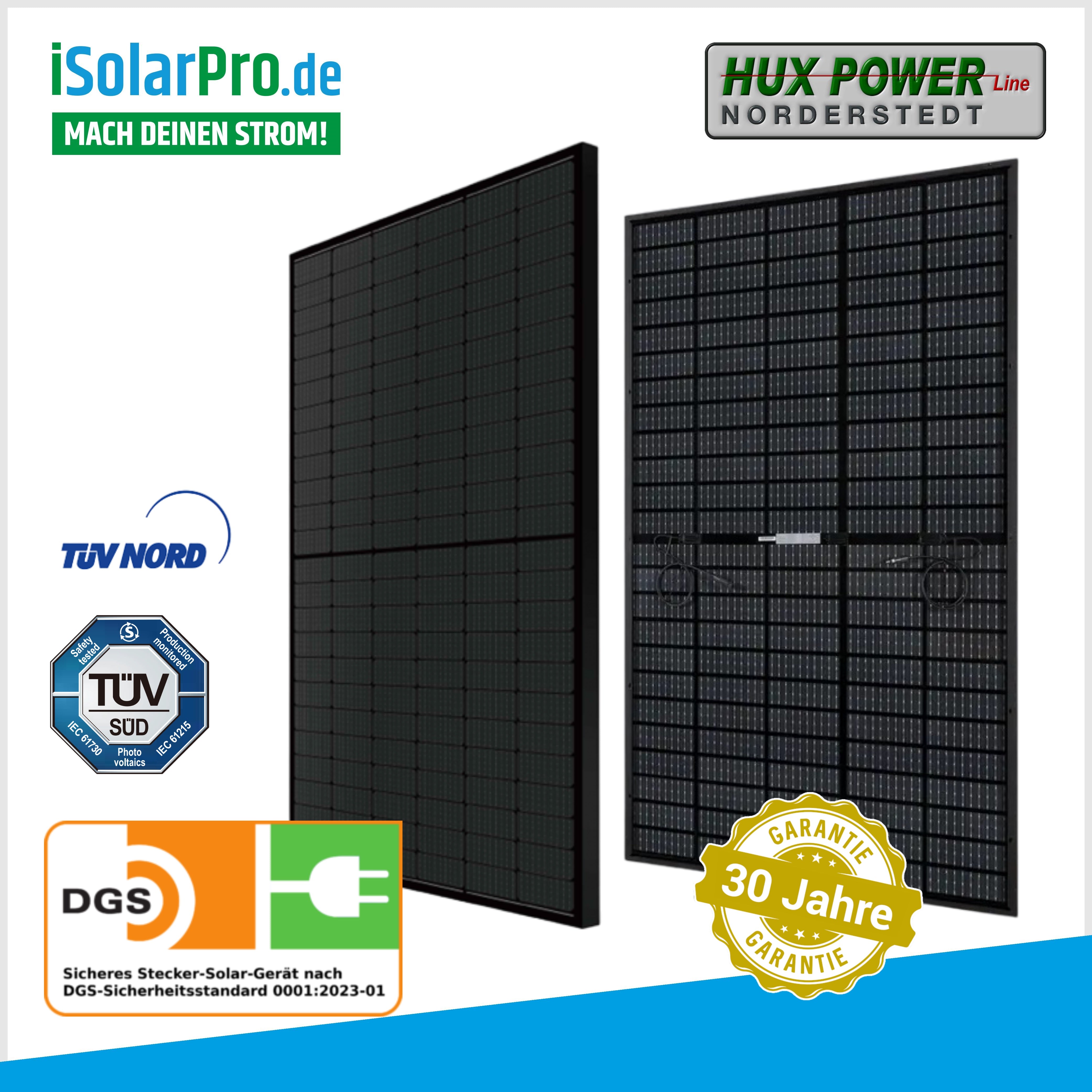 430W HUX-POWER TRANSPARENT TOPCon Full Black Bifacial N-Type Solarmodule 1722x1134x30 Photovoltaik Solarpanel