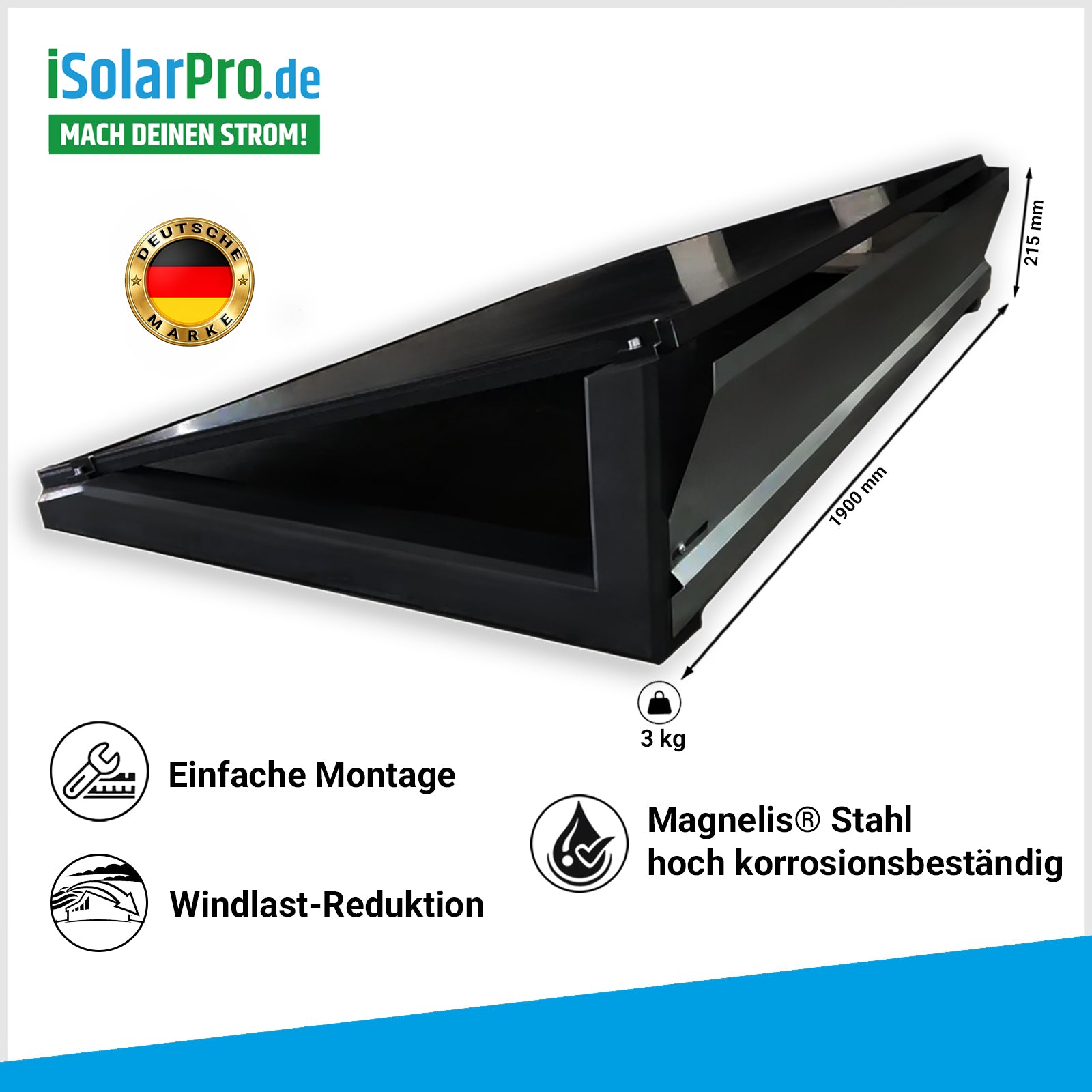 HUX-POWER® Windleitblech 10° – Zubehör für PV-Aufständerung windstabil