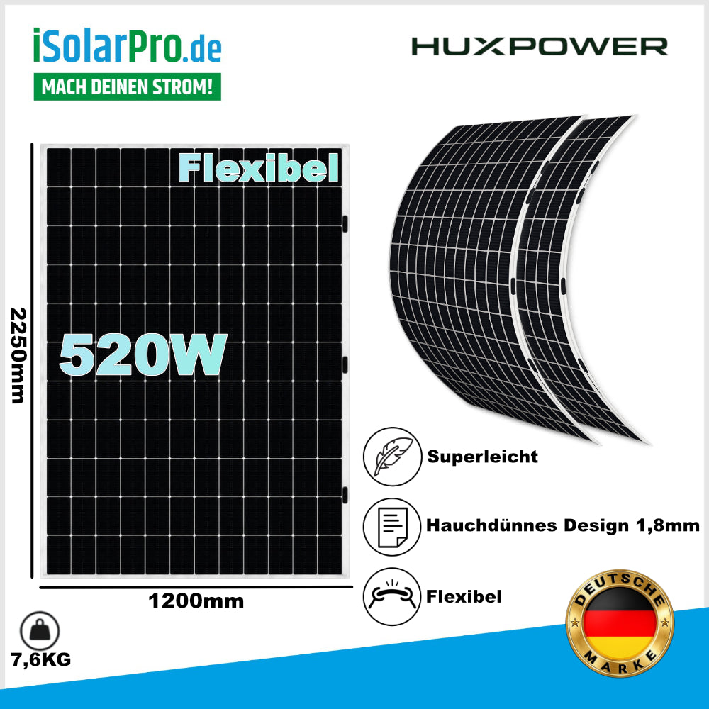 520W HUX-POWER® FLEXIBLE Solarmodule · Mono PERC · 2250x1200x1,8mm Solarpanel Photovoltaik