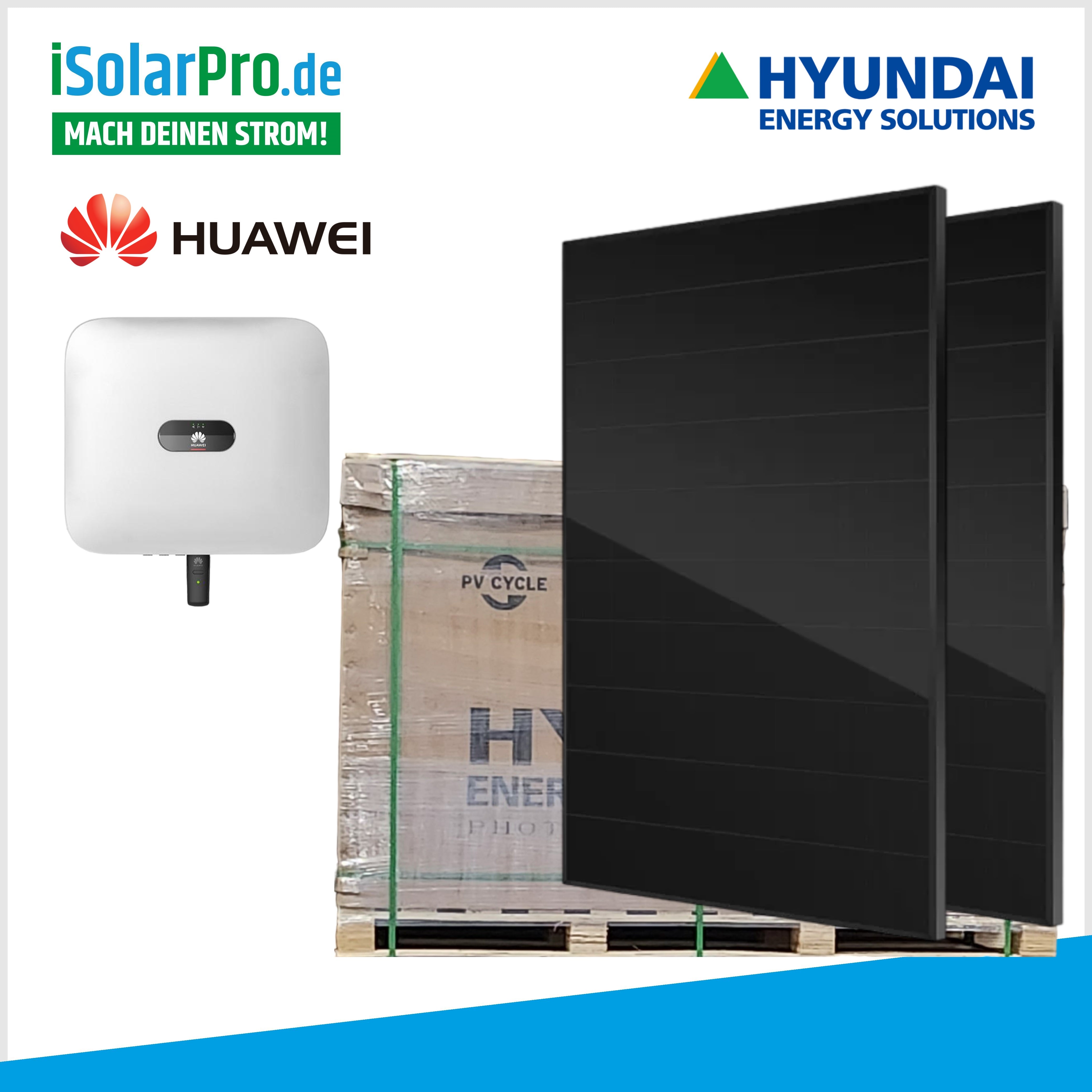 10 kW photovoltaic system set 24 x HYUNDAI FULL BLACK SHINGLED solar modules + 10kW HUAWEI hybrid inverter SUN2000-10KTL-M1-HC