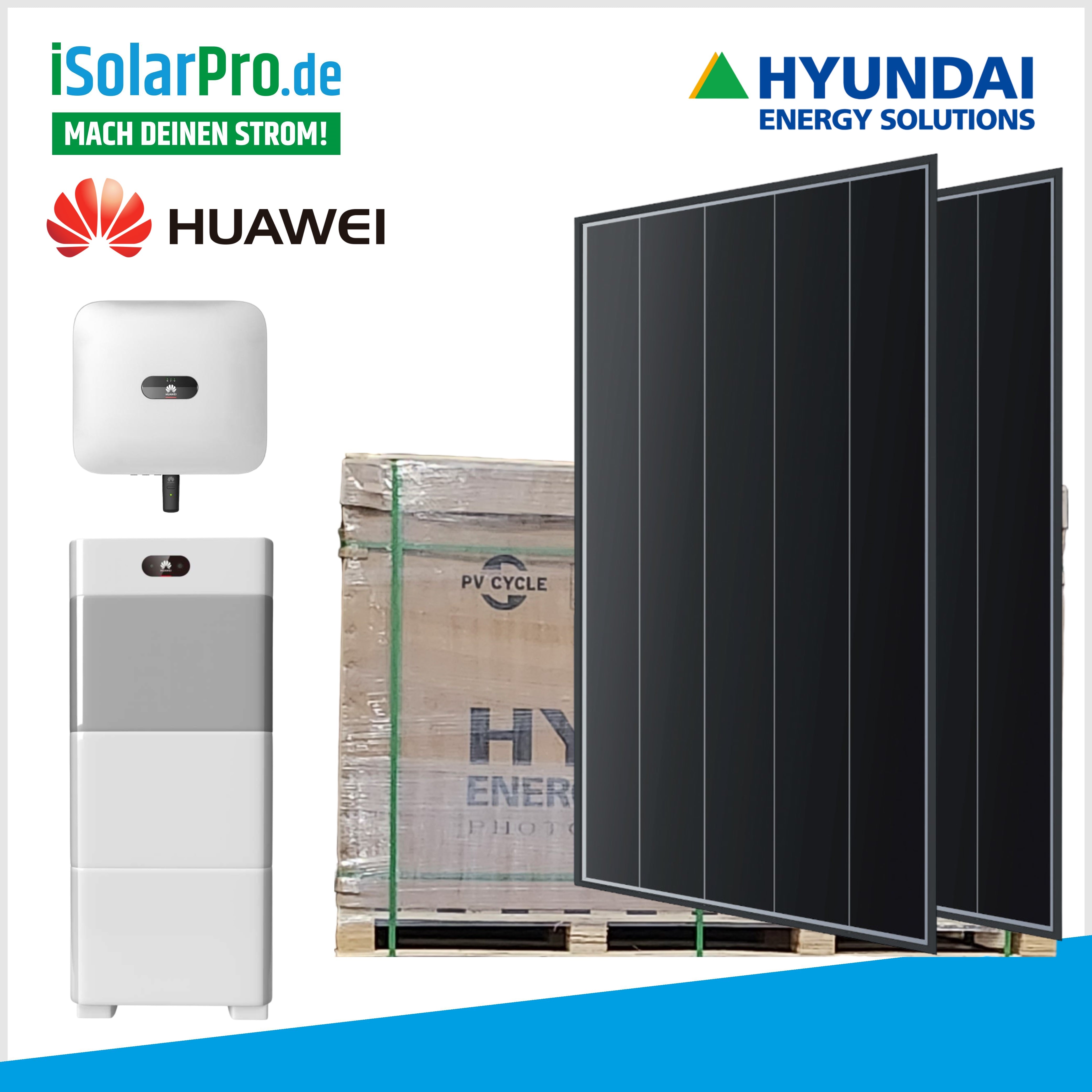 10 kW solar system set 24x HYUNDAI 415Wp solar modules + 10 kW HUAWEI inverter + 5 kW HUAWEI battery