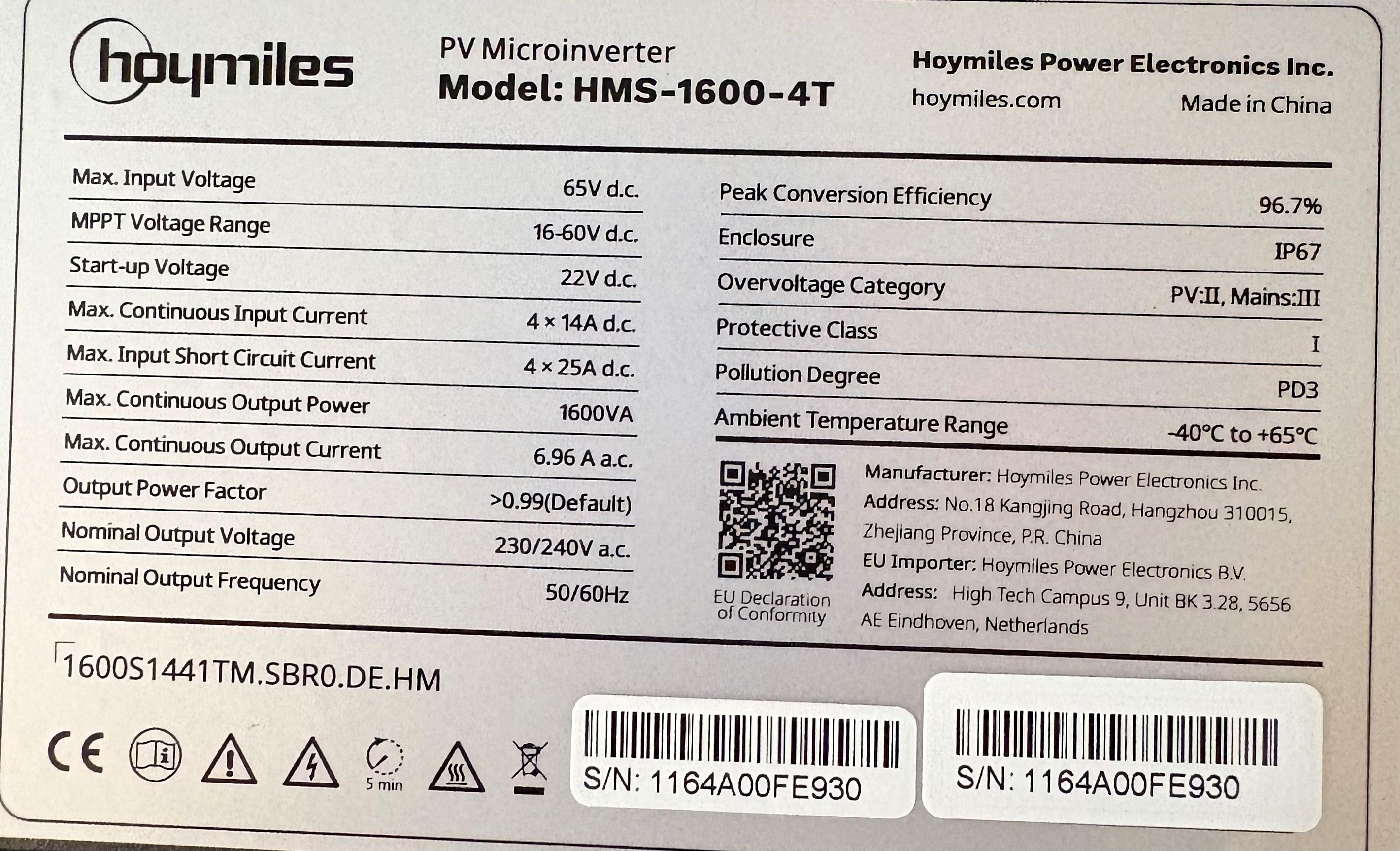 1600W Hoymiles Mikro Wechselrichter HMS-1600-4T Anzahl MPPT 4 Inverter Solar Balkonkraftwerk