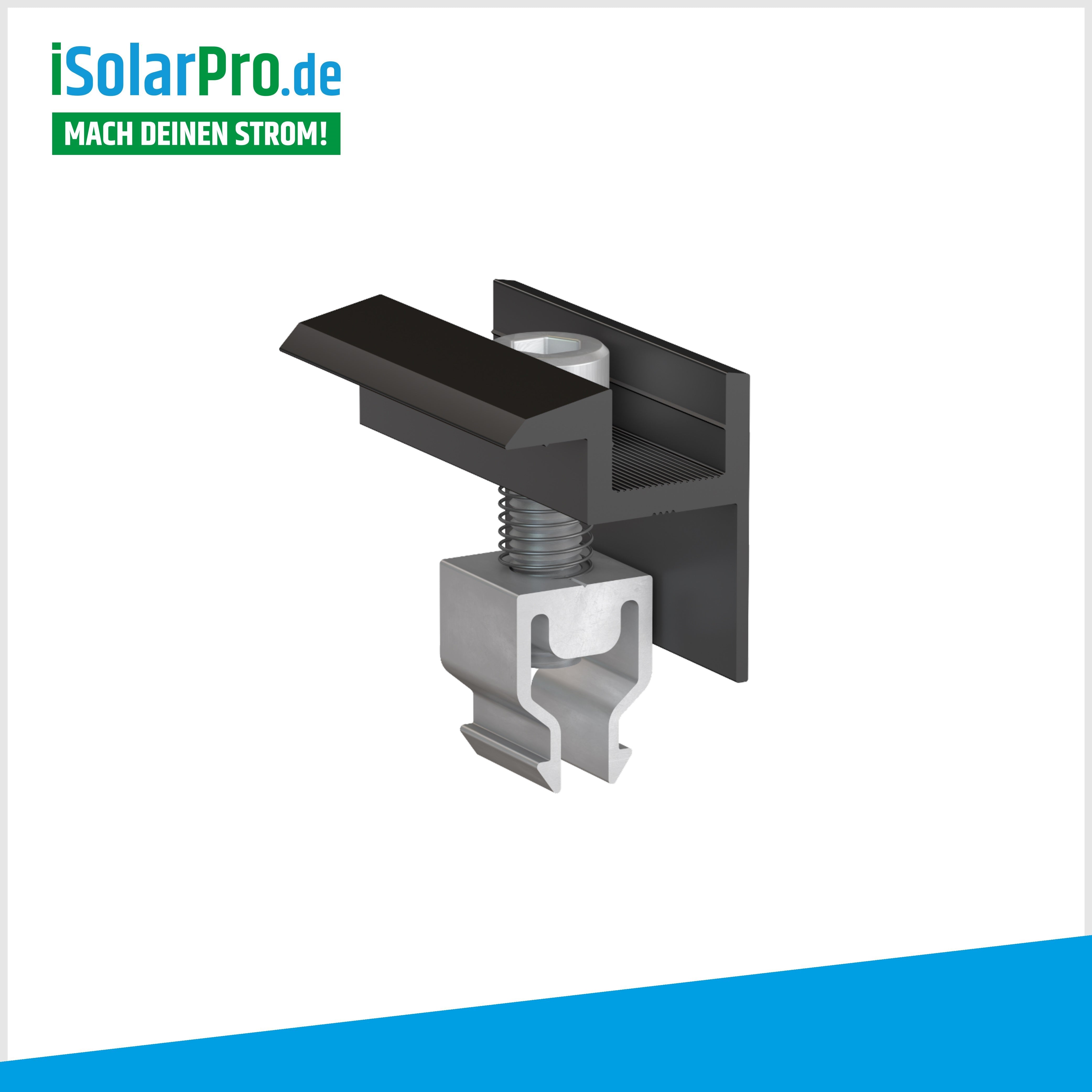 End clamp black Klickfix 30mm for solar modules, photovoltaic PV mounting 