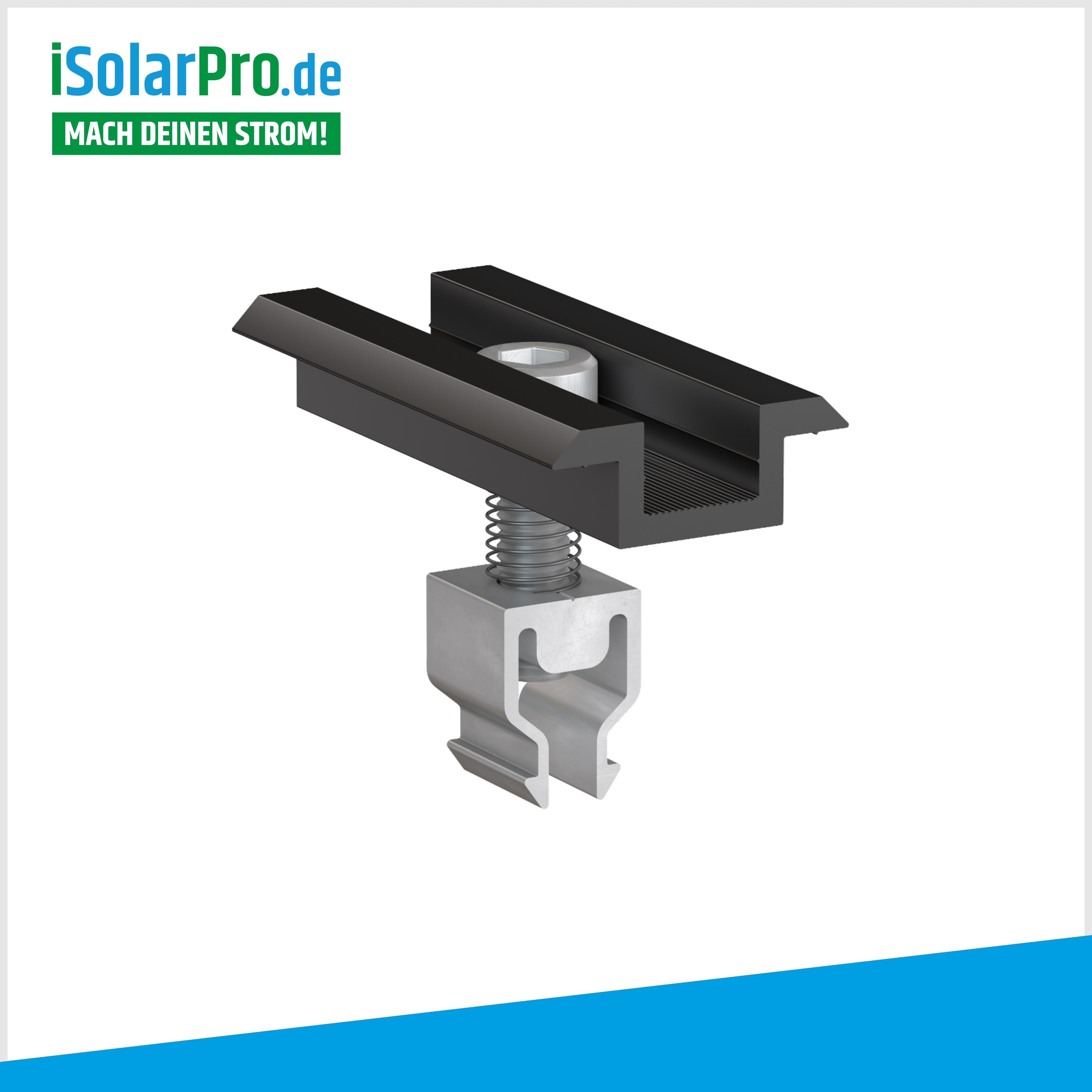 Middle clamp black ALU Klickfix 30mm for solar modules, photovoltaic PV mounting 