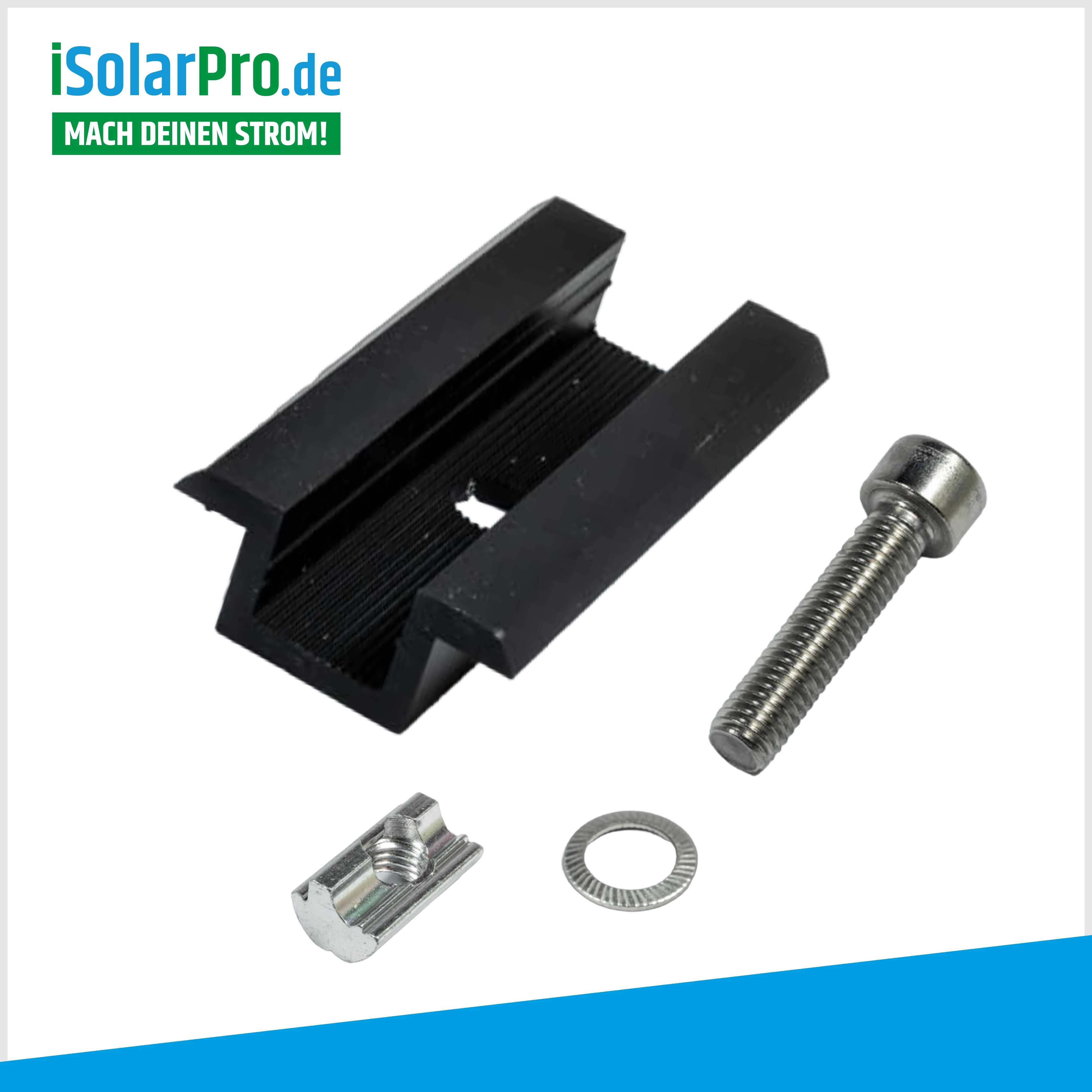30/35/40mm Mittelklemmen ALU schwarz für Solarmodule, Photovoltaik PV Montage