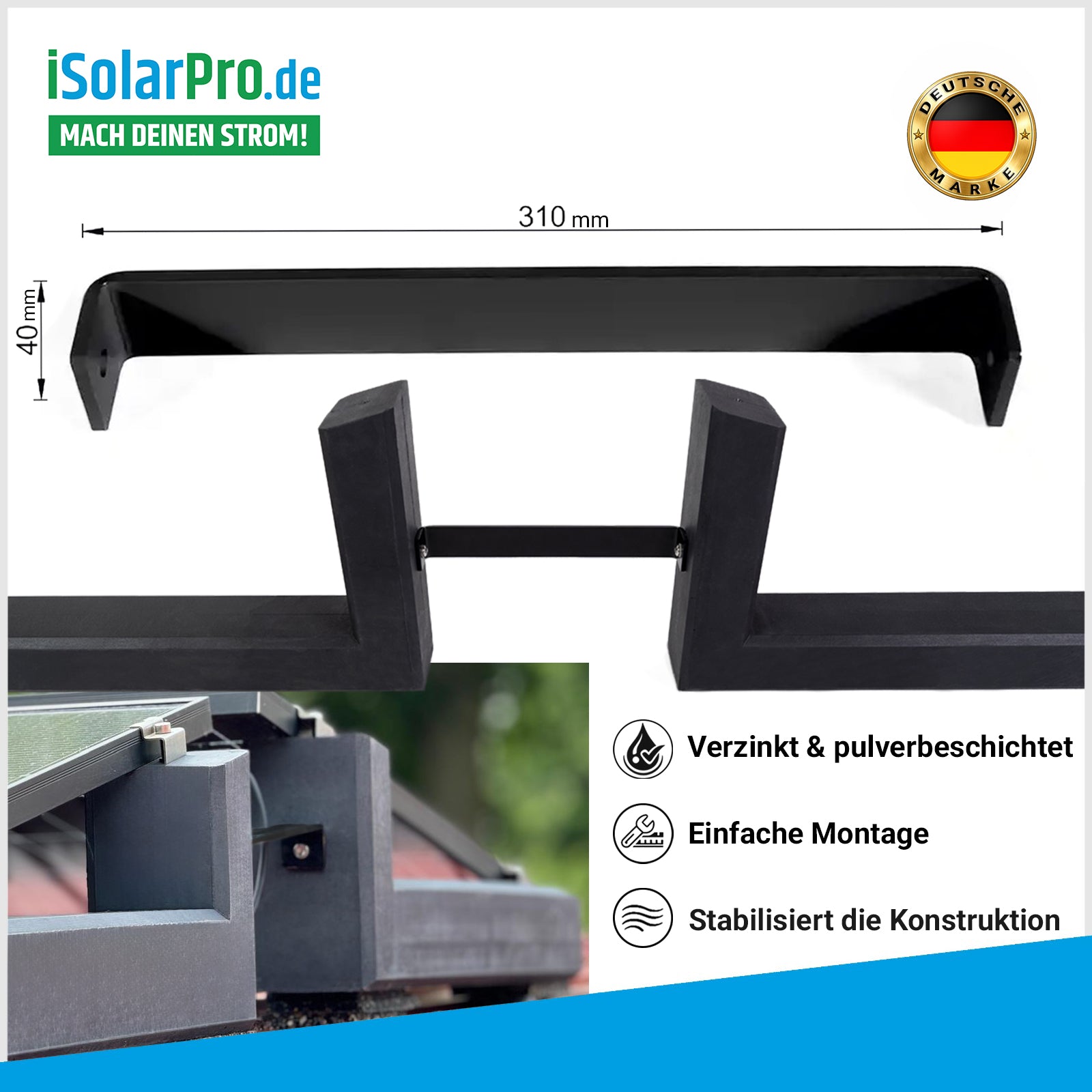 Ost-West Verbinder für PV-Aufständerungen 10° & 15° – Passend für HUX-POWER® & Wattstone