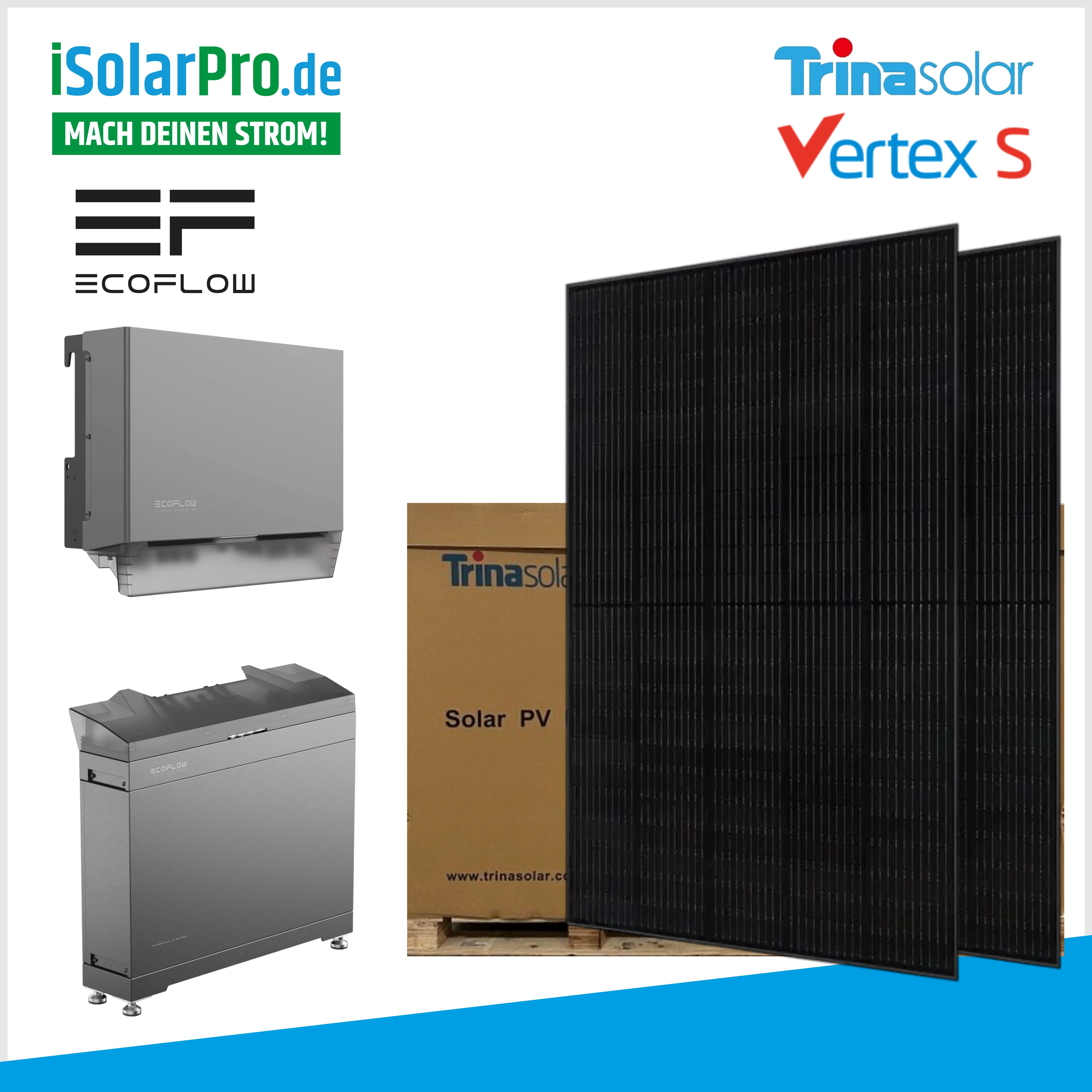 10 kW Solaranlage Set / 24x Trina 415Wp FULL BLACK Solarmodule + 10 kW EcoFlow Wechselrichter + 5 kW Batterie