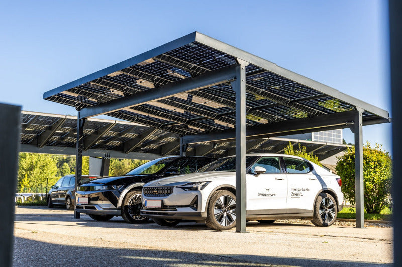 GREENPORT HOME Glas/Glas Solarcarport 1 Stellplatz – 3,78 kWp (9×420W), Schneelast bis 2 kN/m²