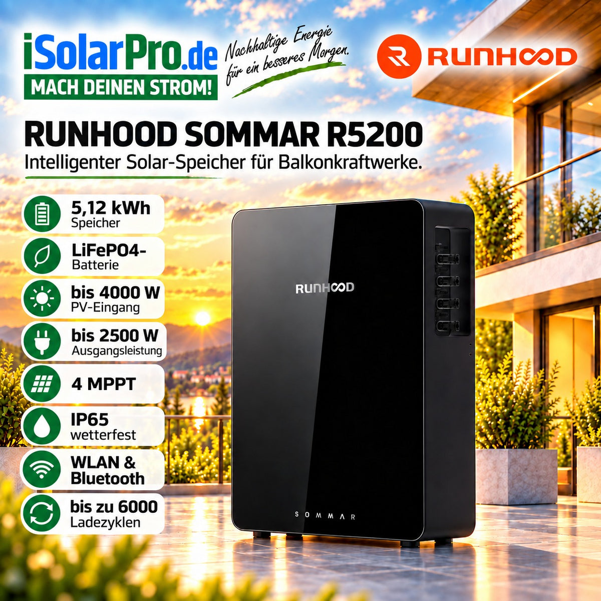 5,12 kWh Runhood SOMMAR R5200-DC All-in-One Micro Solar ESS