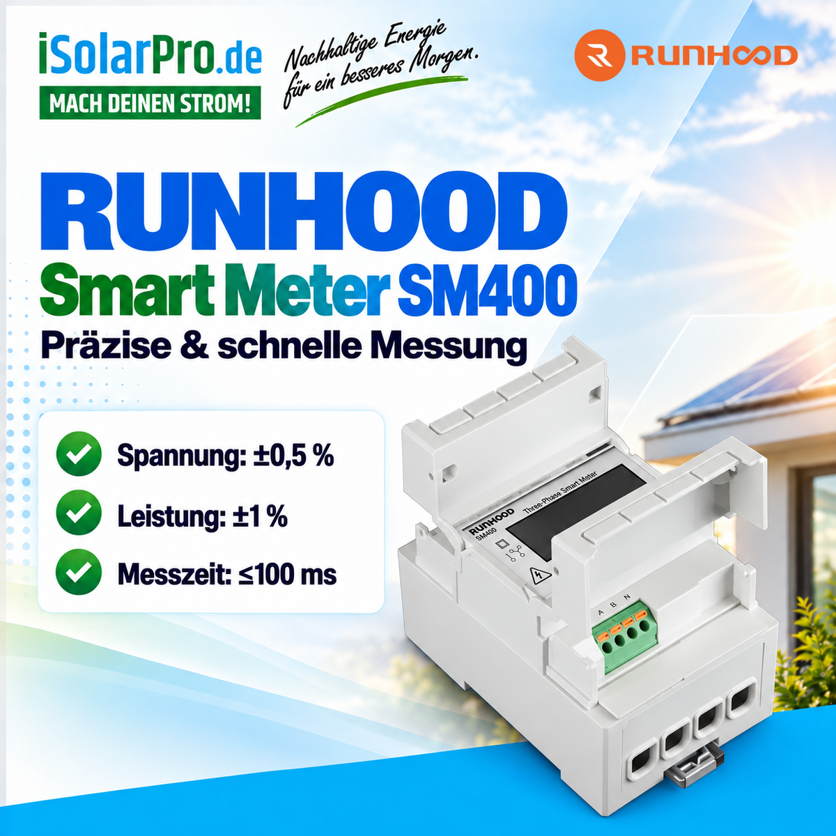 RUNHOOD Smart Meter SM400 – Dreiphasiger Stromzähler · Für F2400 · Energieüberwachung