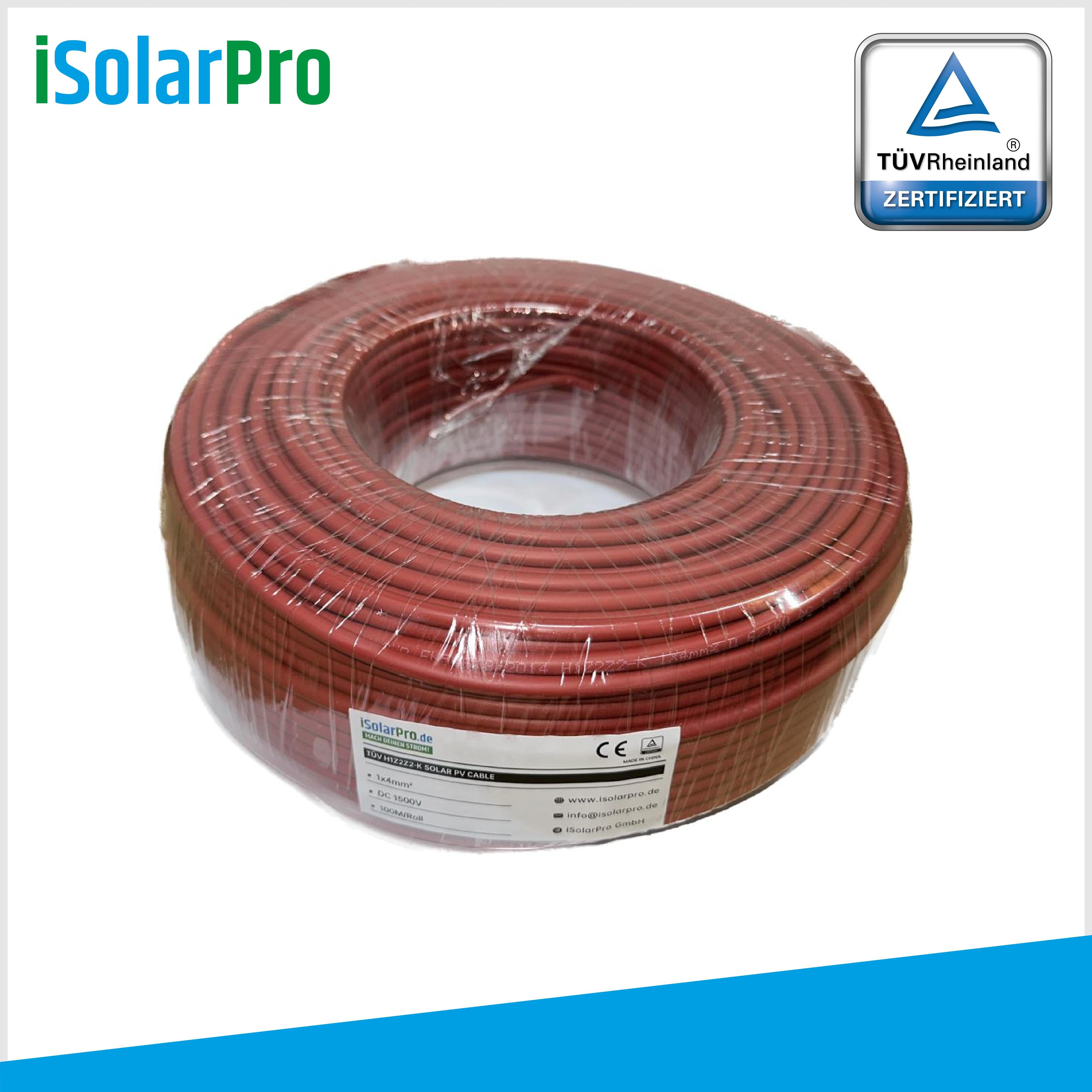100m Solarkabel 4 mm² Photovoltaik Kabel für PV Anlagen rot