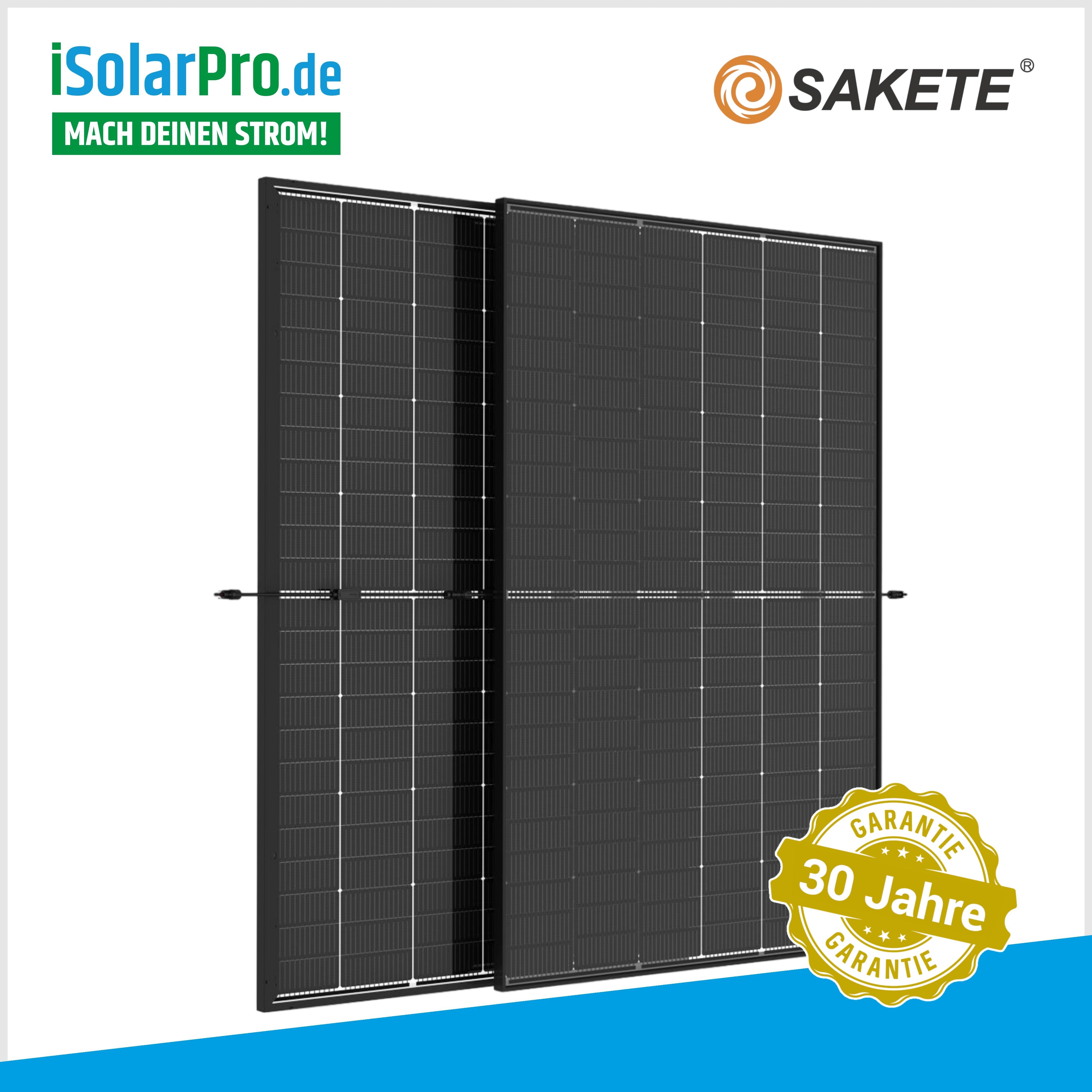 400W SAKETE TRANSPARENT Glas-Glas Bifazial HJT FUL BLACK Solarmodule 1755x1038x30mm Photovoltaik Solarpanel