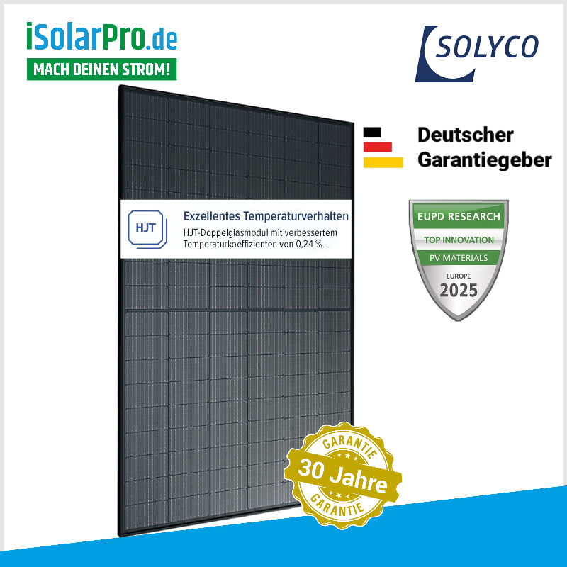 500W SOLYCO R-BG 108h.5/500 Glas/Glas, bifazial, Full-Black, HJT 1960x1134x30mm Solarpanel Solarmodul Photovoltaik