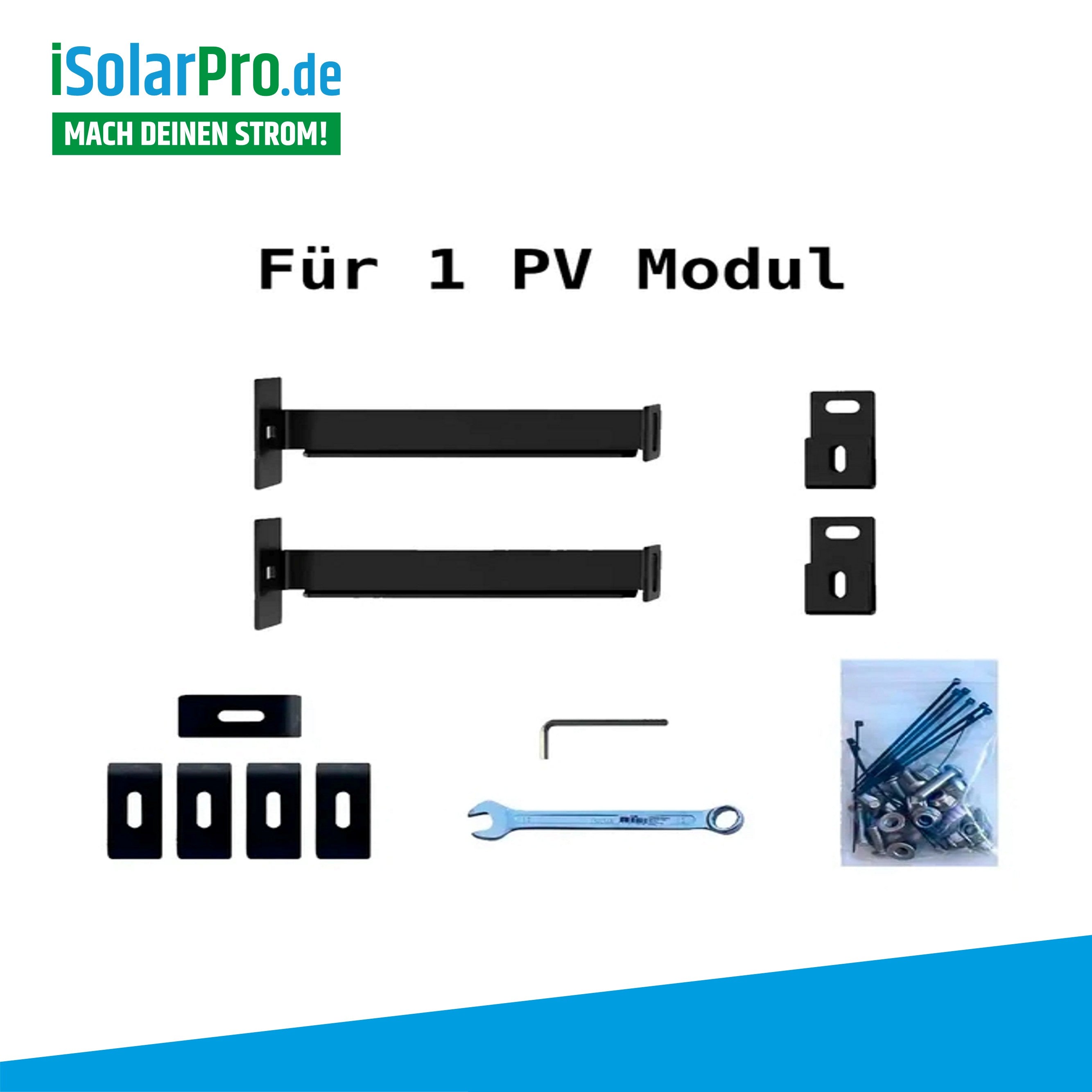 ZaunPV Montagepaket Angewinkelt für 1 x PV-Modul - Stahl Schwarz pulverbeschichtet