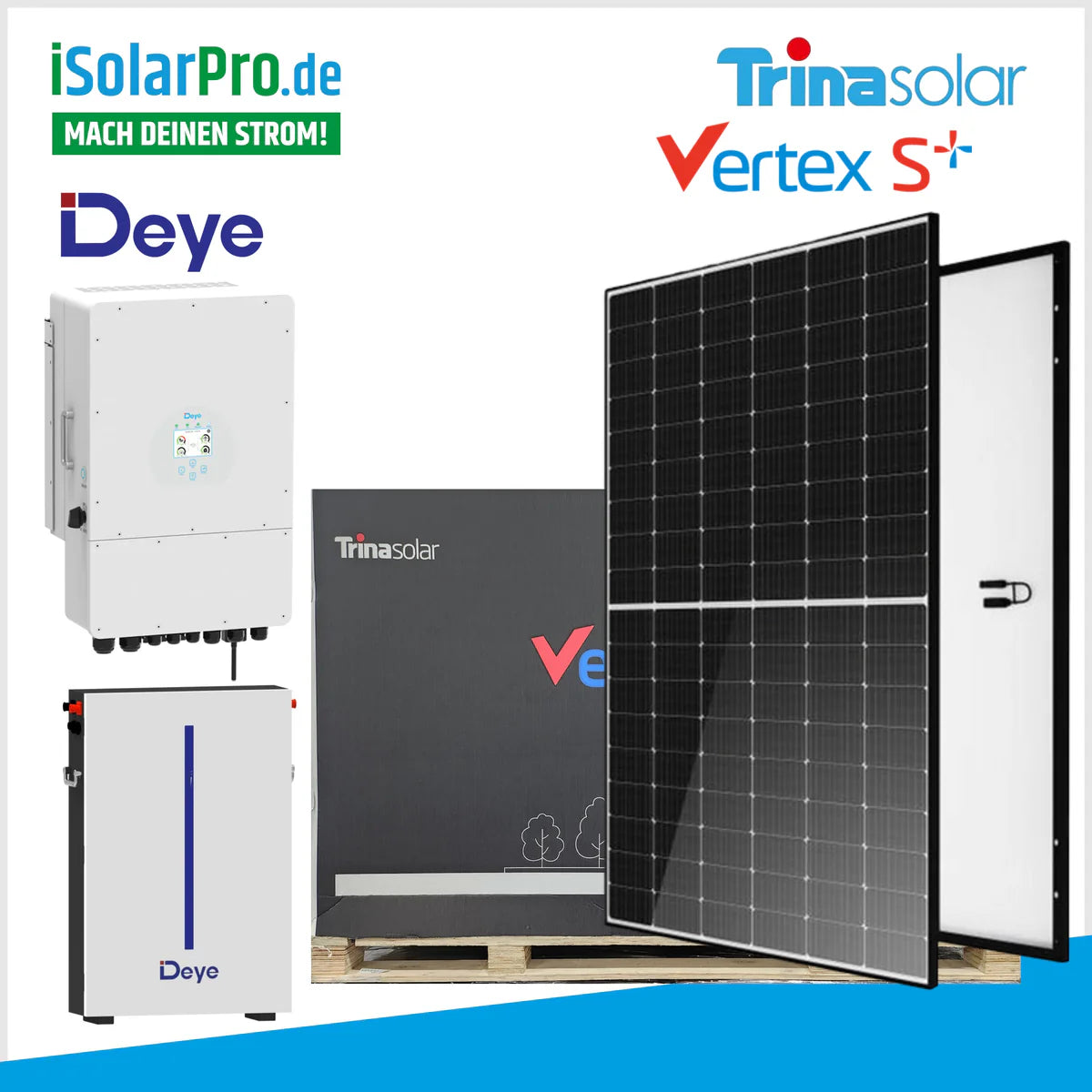 10 kW PV-Anlage Set 23 x 450W Trina Vertex S+, 10 kW Deye Wechselrichter +6,14 kWh PV-Speicher Deye