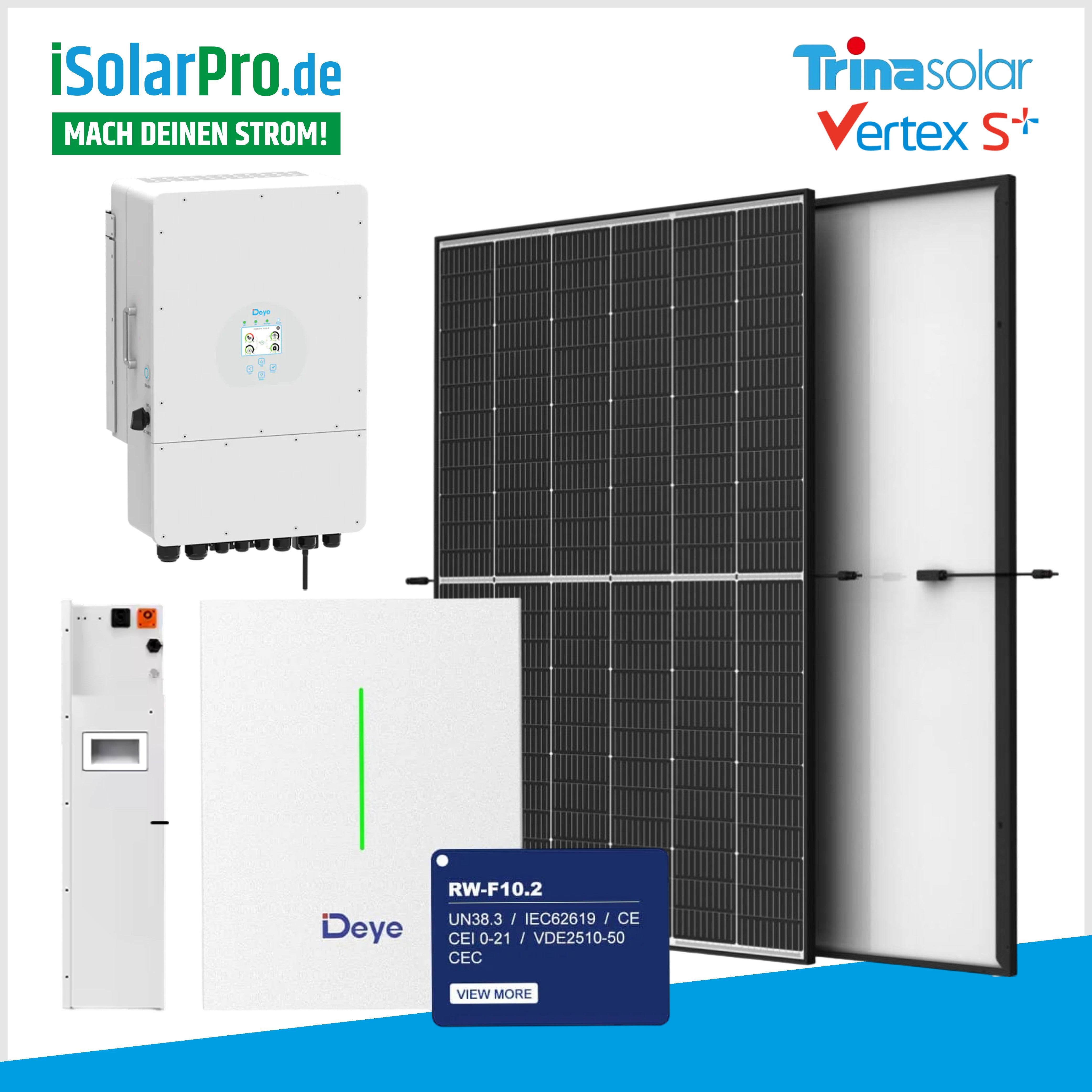 8 kW Solaranlage Set 18x 450W Trina Vertex S+ 8 kW Deye Wechselrichter+10.2 kWh PV-Speicher Deye