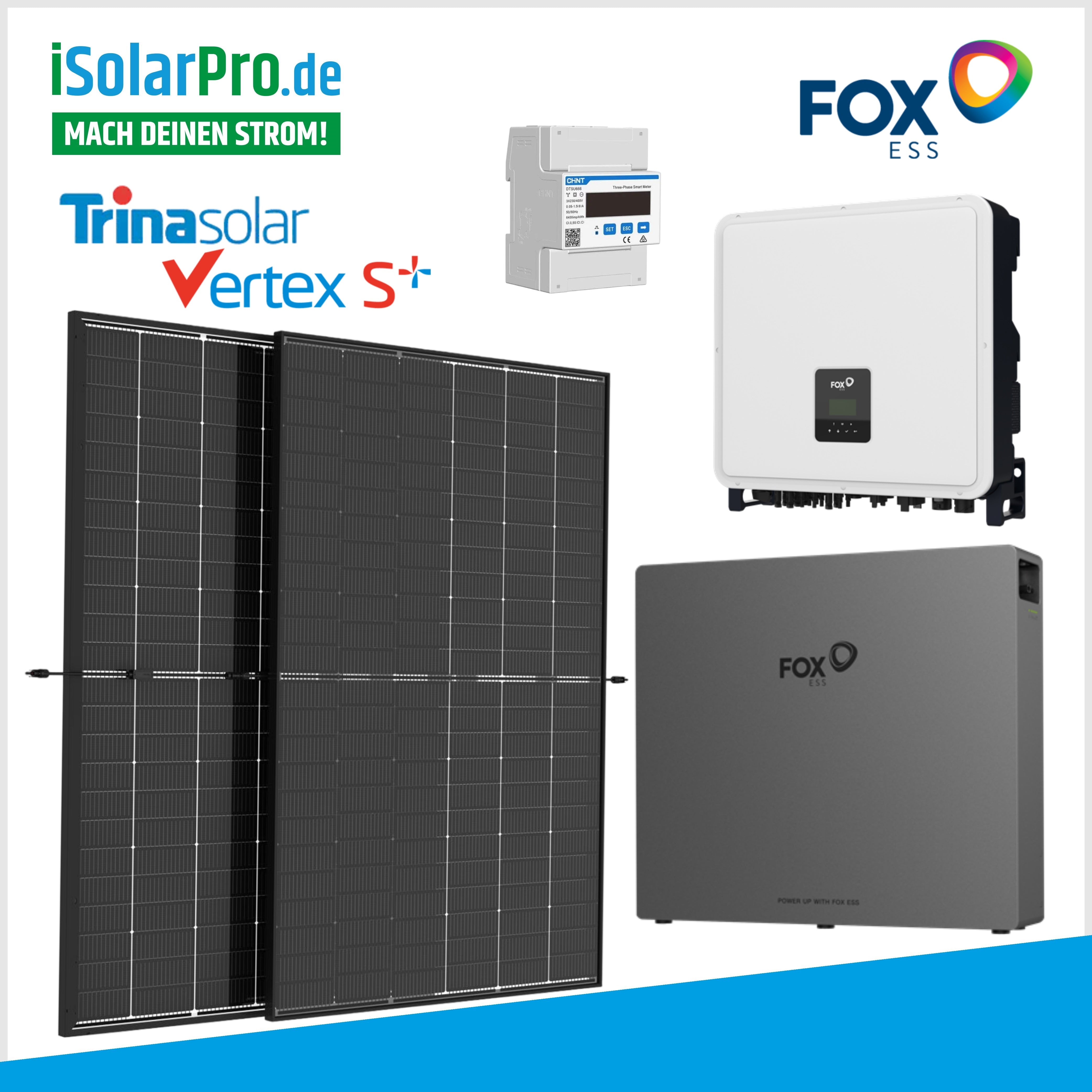 15 kW PV-Anlage Set 33 x 450W Trina Vertex S+,15 kW FOX H3 Pro Wechselrichter +10.36 kWh PV-Speicher EK11