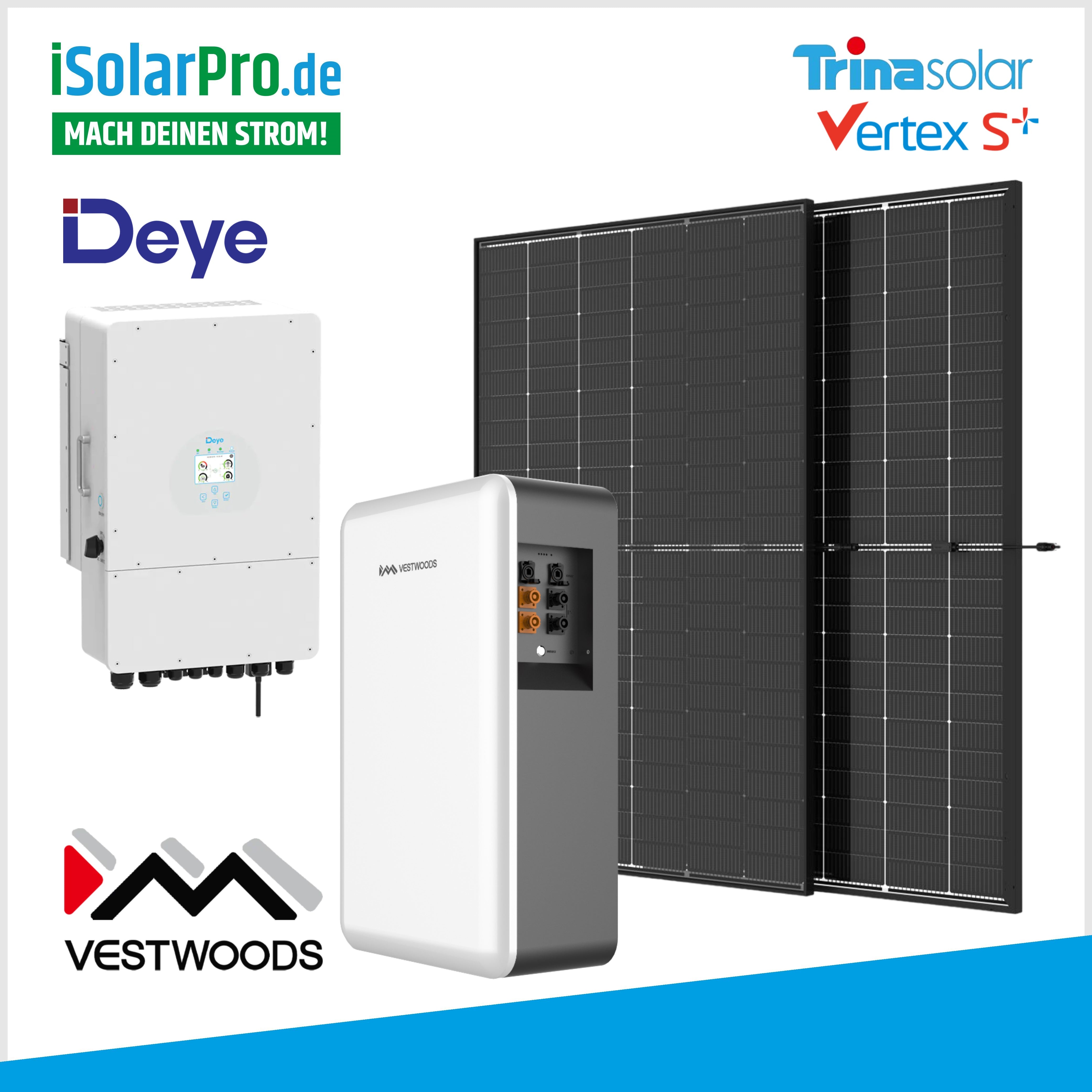 12kW PV-Anlage Set 27x 450W Trina Vertex S+ 12kW Deye Wechselrichter +10 kWh Solarstrombatterie VESTWOODS