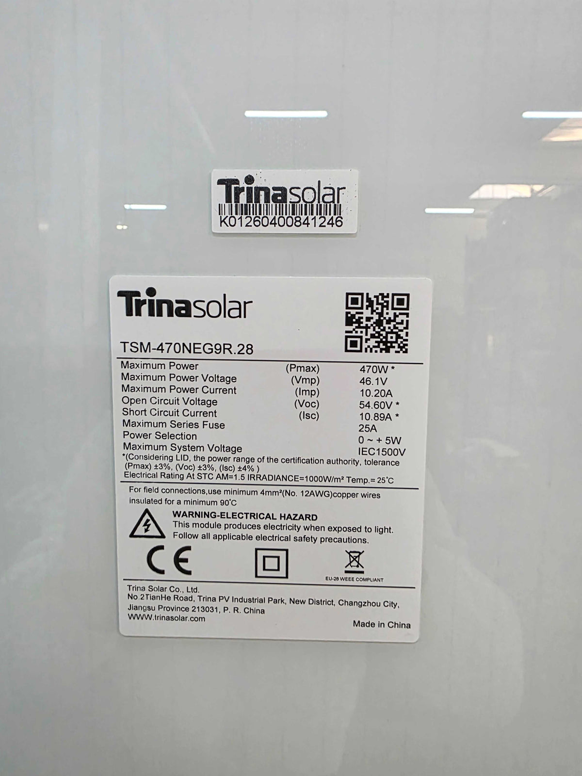 Trina Vertex S+ TSM-470NEG9R.28 N-Type i-TOPCon Glas-Glas Solarmodul Aufkleber