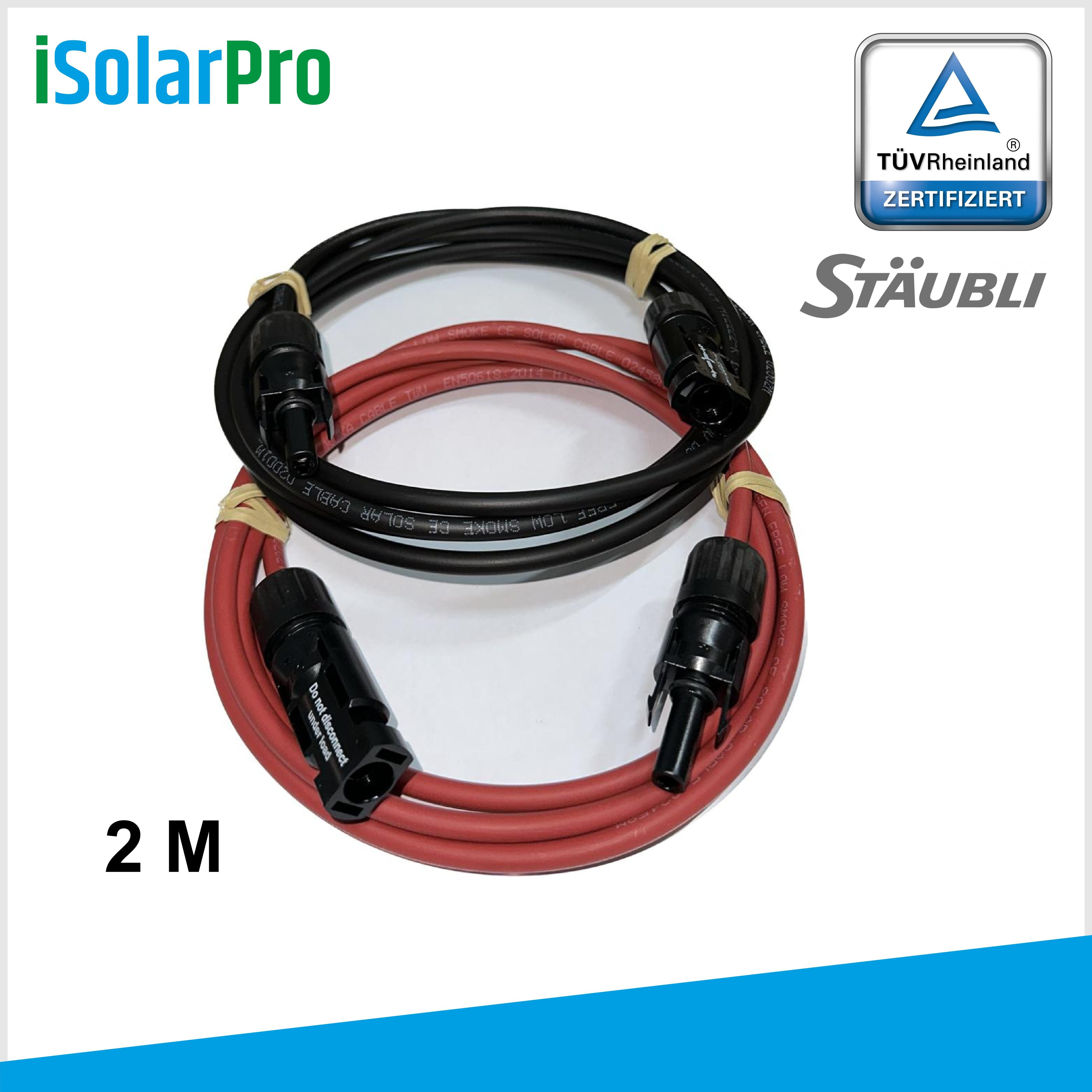 2X 2m solar cable extension cable red/black solar plug Stäubli