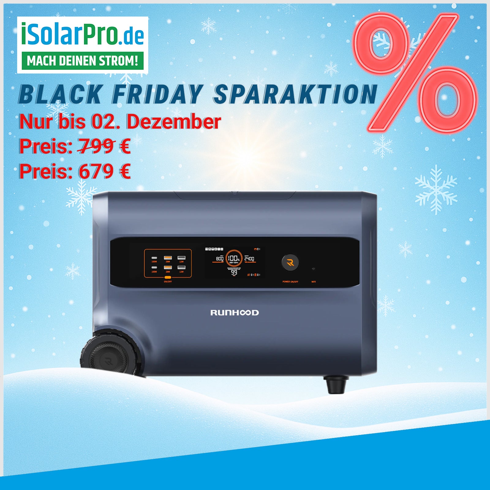 2,4 kWh RUNHOOD F2400 Balkonkraftwerk Solar-Speicher mit integriertem Mikro-Wechselrichter Batterie Portable Power Station