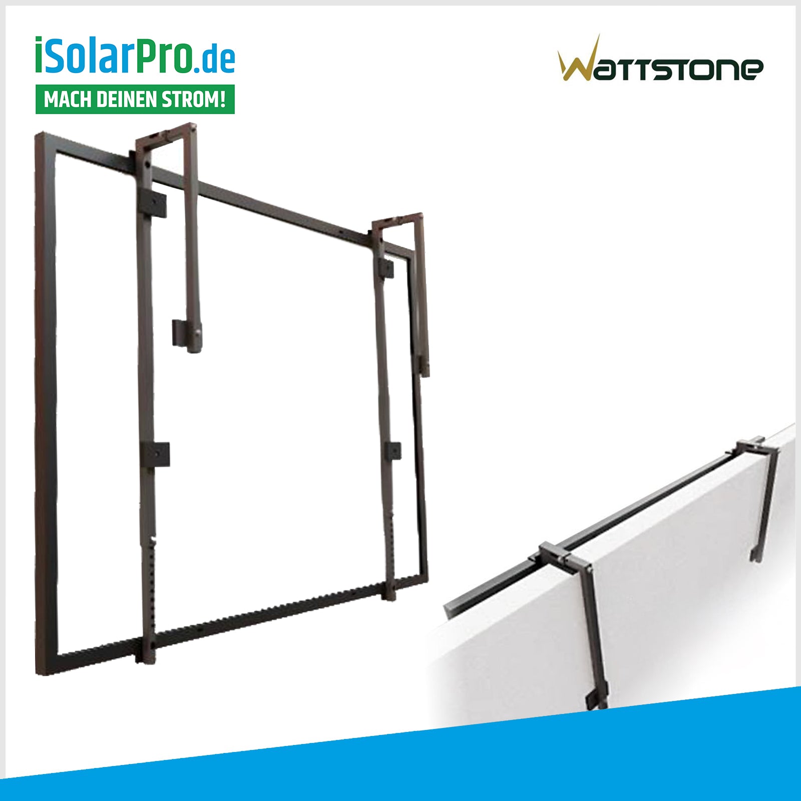 Wattstone Balkonhalterung für Betonbalkone mit Mauerstärken 10 bis 18cm für 1 Modul inklusive Absturzsicherung