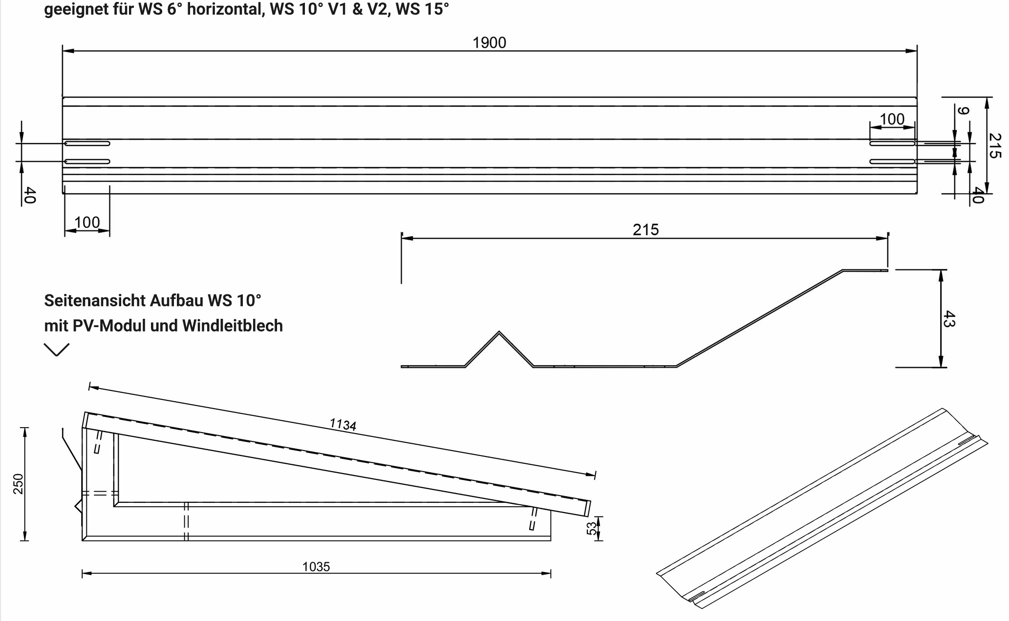 Windleitblech für Wattstone 10° Bauteil ist speziell auf die PV-Aufständerung