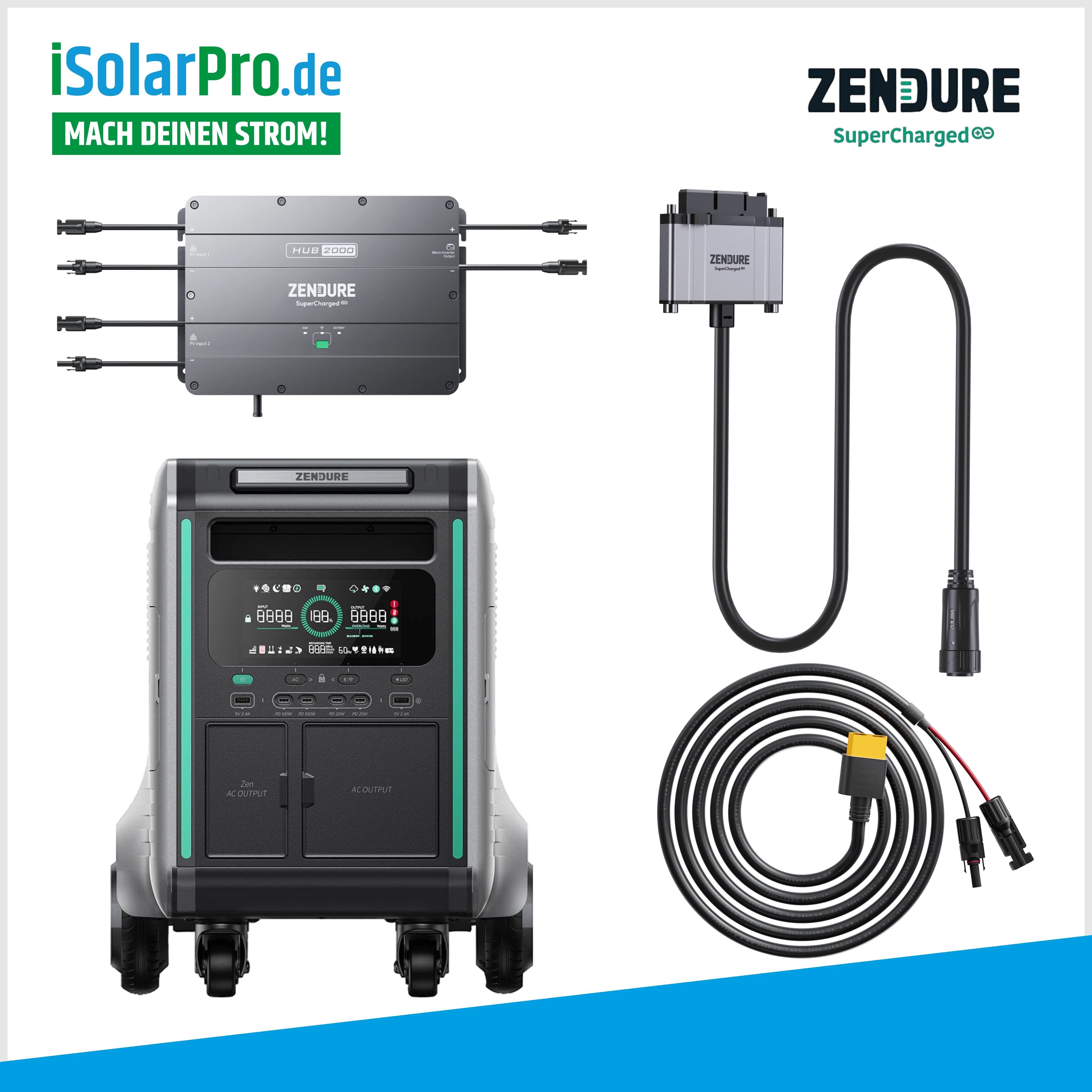 4.6kWh Zendure Balkonkraftwerk Stromspeicher mit tragbarer Powerstation Hub 2000+SuperBase V4600